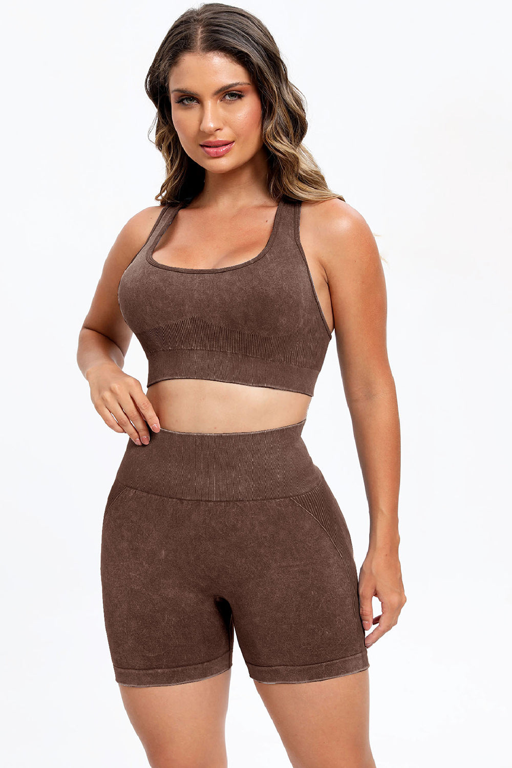 3 Piece Washed Square Neck Wide Strap Active Set-Bella Boutique Collective