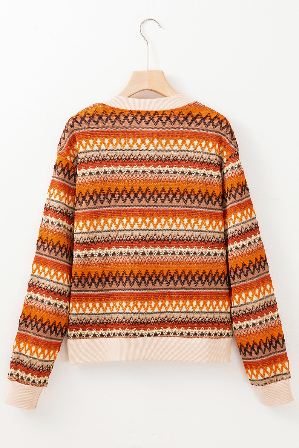Orange Boho Striped Zip Up Long Sleeve Jacket-Bella Boutique Collective