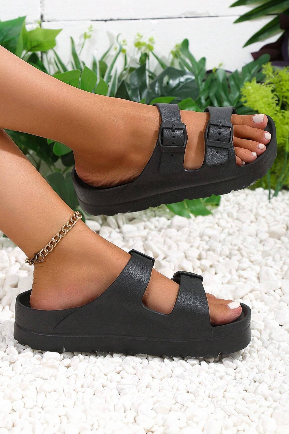Black Double-buckle EVA Slippers-Bella Boutique Collective