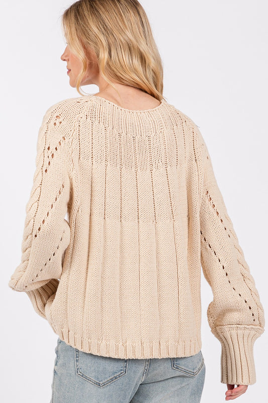 SAGE + FIG Cable-Knit Long Sleeve Sweater-Bella Boutique Collective
