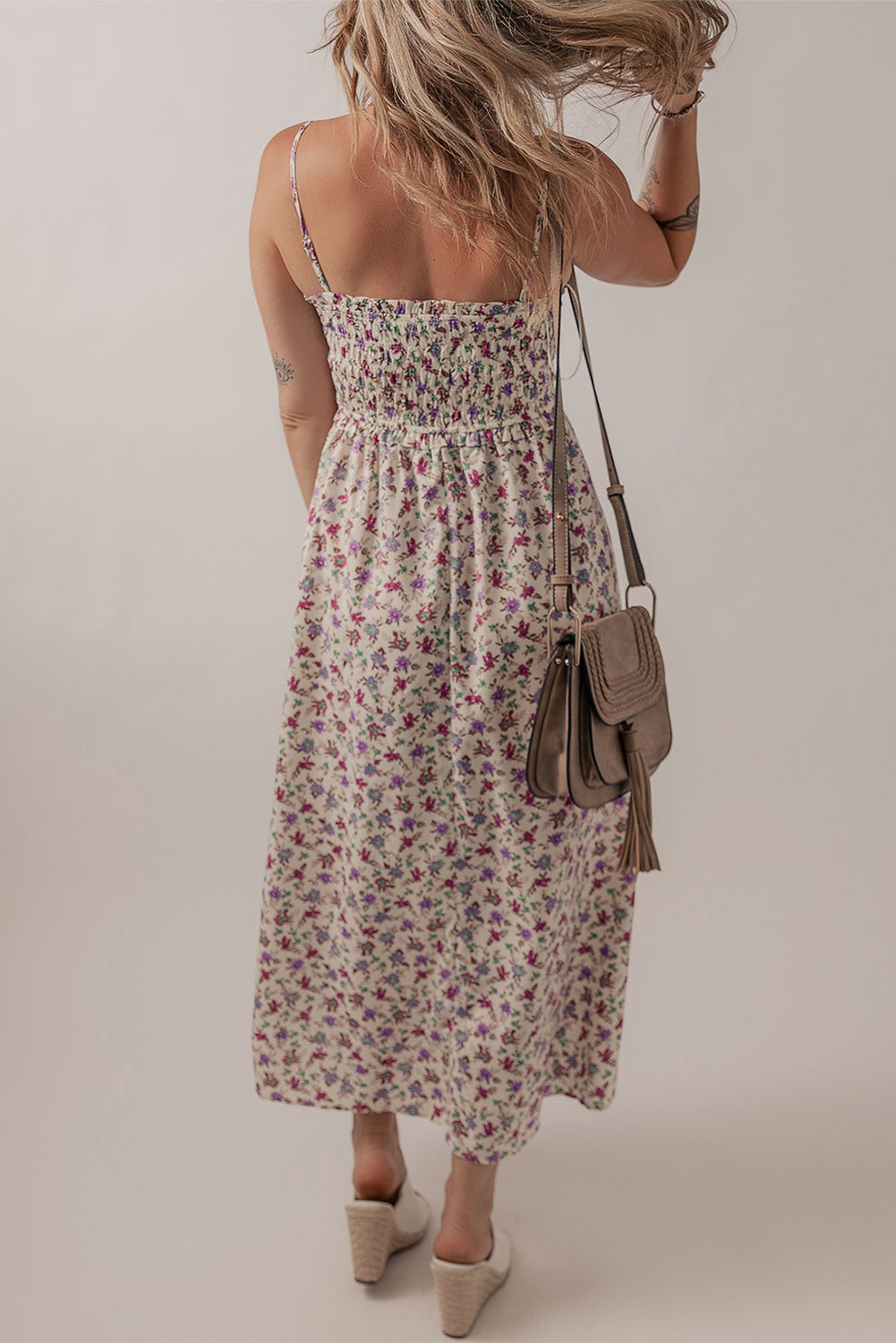 Multicolour Bohemian Ditsy Floral Smocked Fit Flare Sundress-Bella Boutique Collective