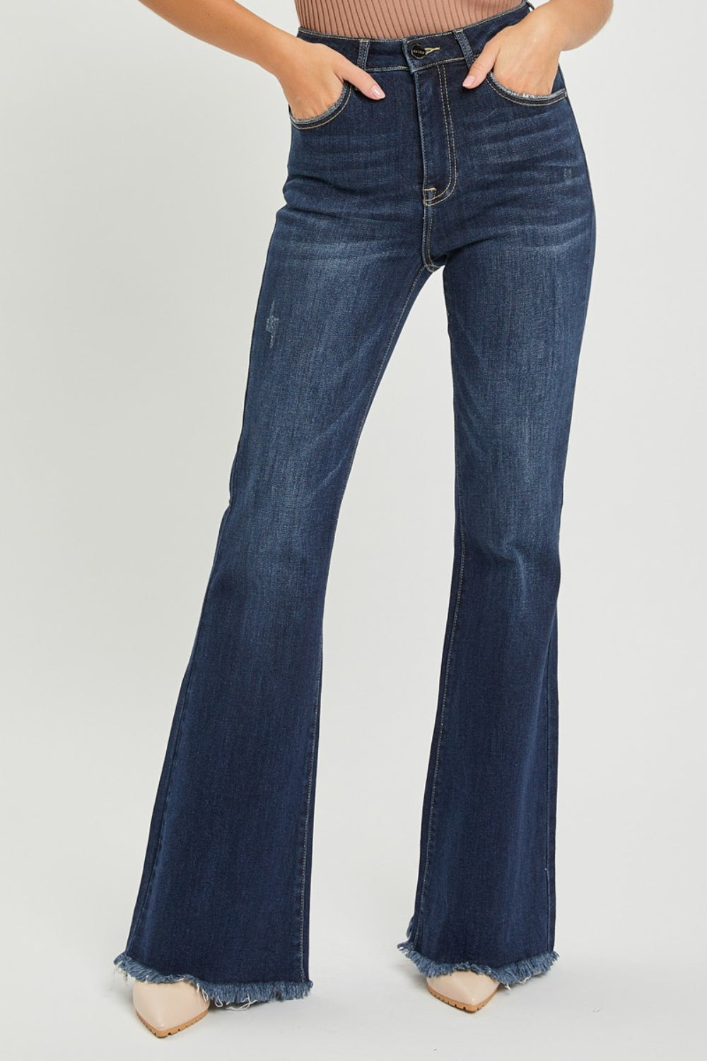 RISEN High Waist Raw Hem Flare Jeans-Bella Boutique Collective