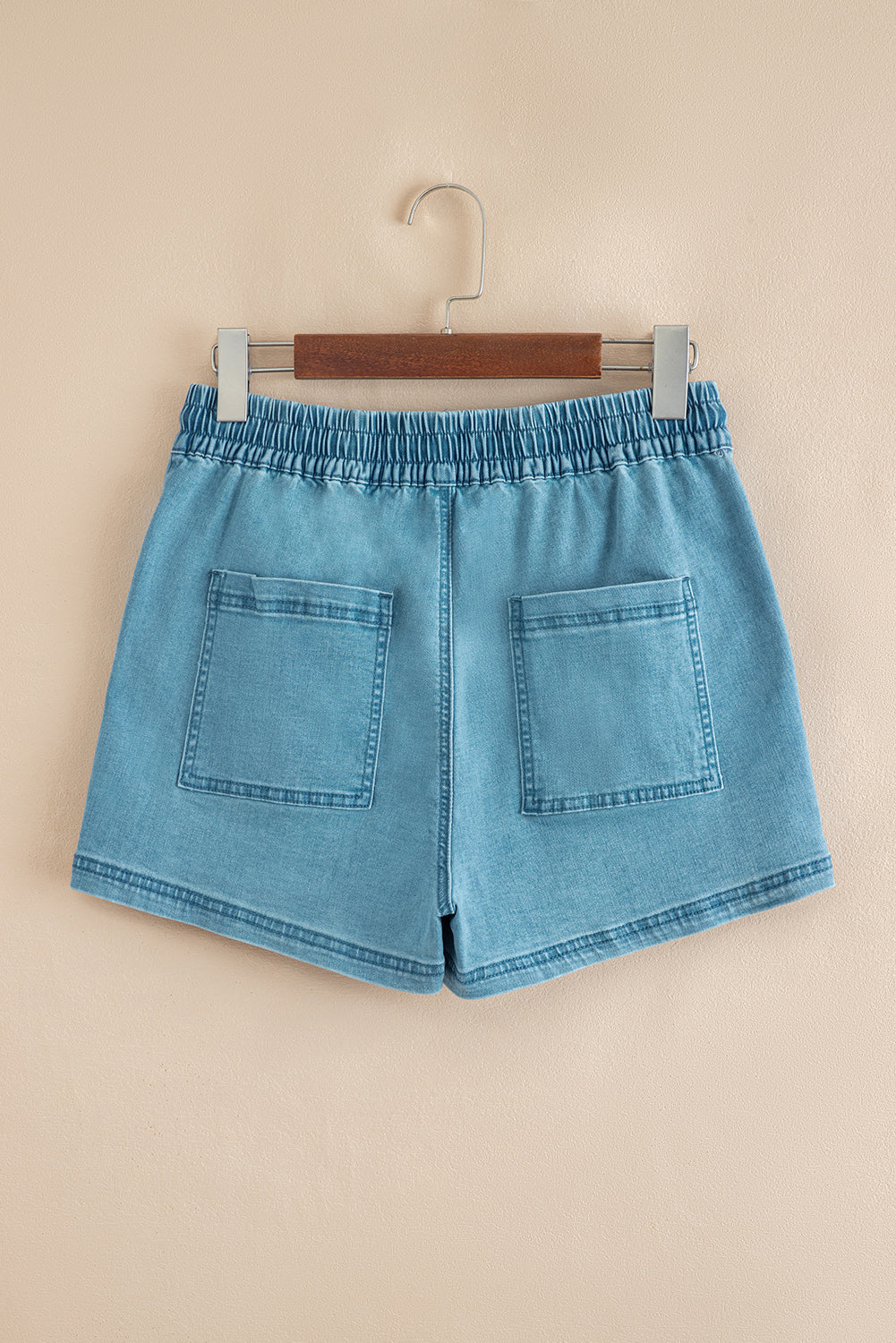 Beau Blue Contrast Drawstring Elastic Waist Denim Shorts-Bella Boutique Collective