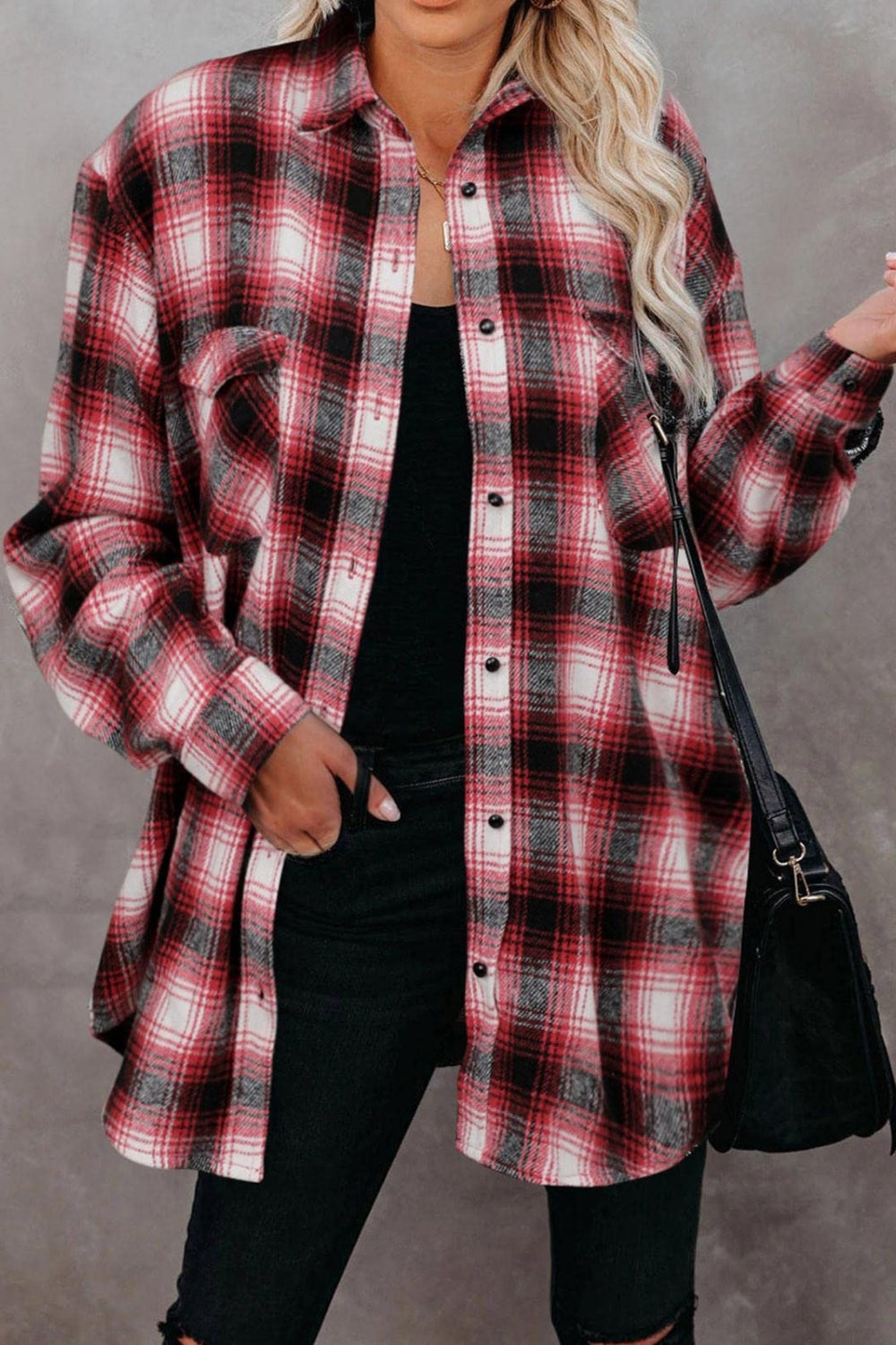 Full Size Plaid Collared Neck Long Sleeve Shirt-Bella Boutique Collective