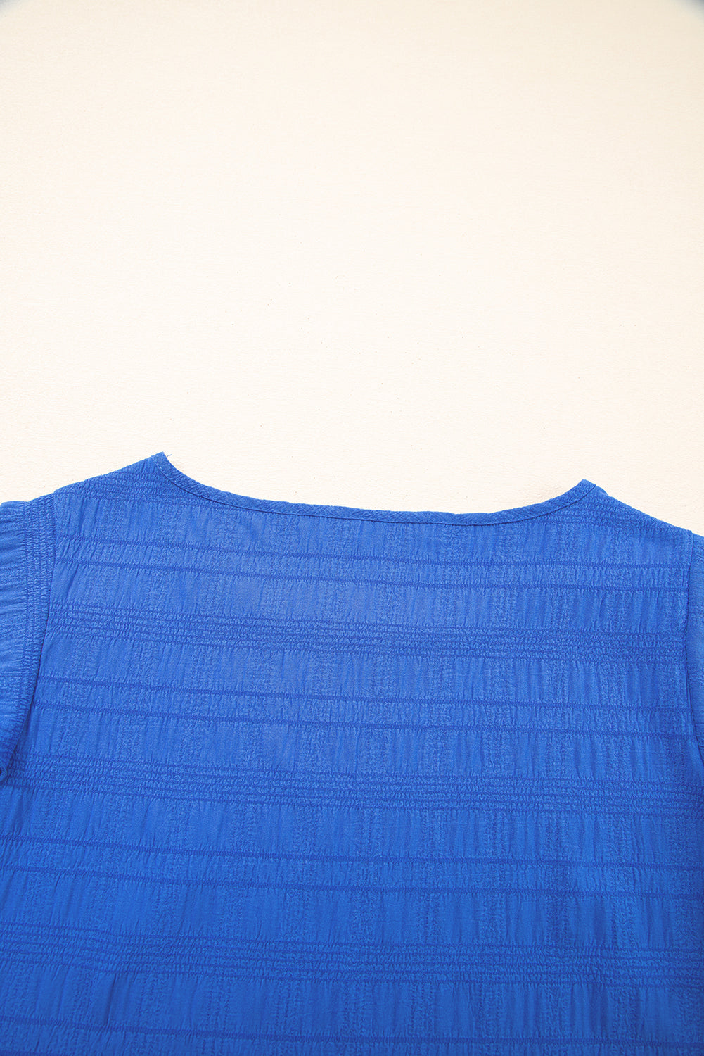 Dark Blue Textured Ruffled Sleeve Round Neck Top-Bella Boutique Collective