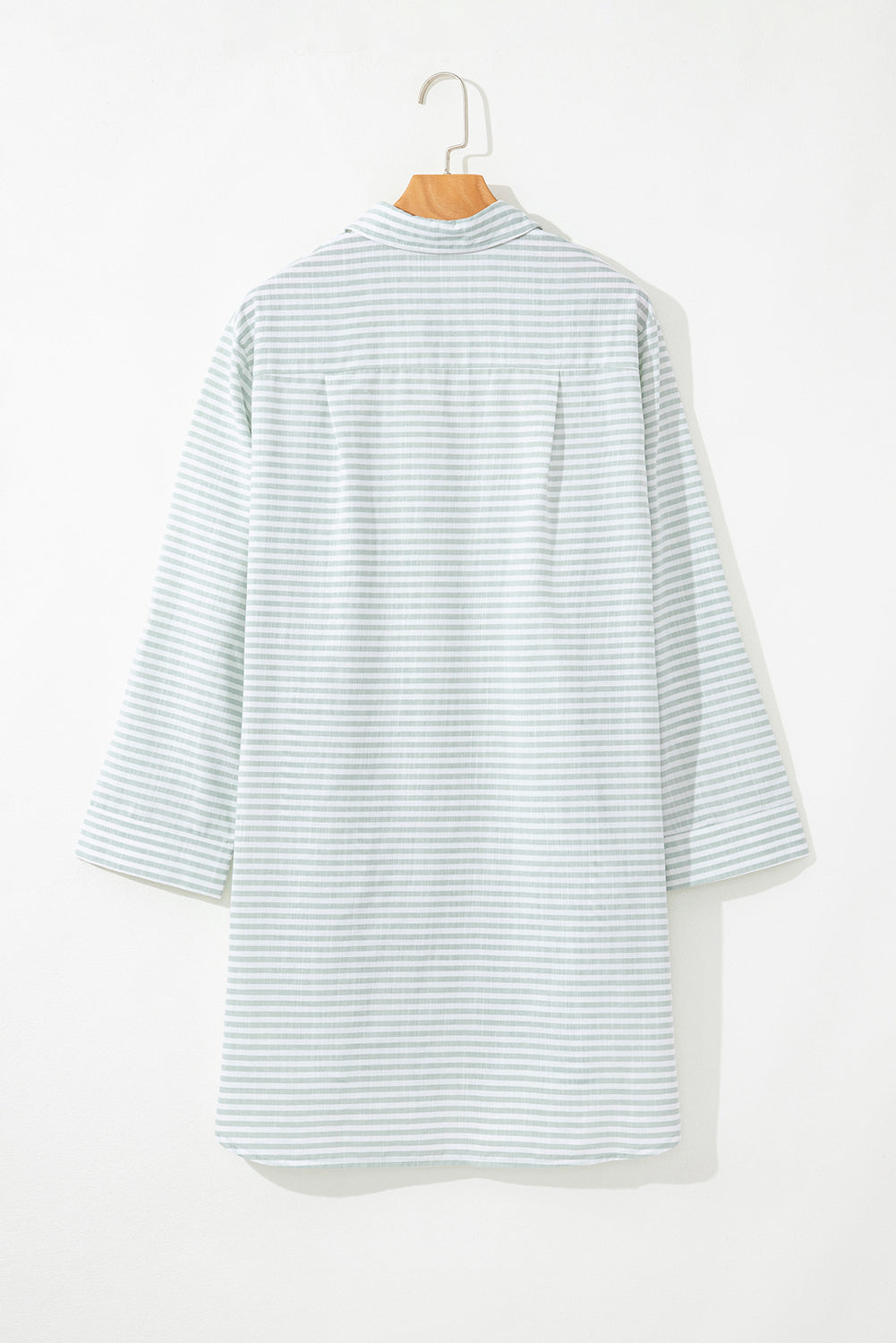 White Stripe Collared V Neck Chest Pocket Long Sleeve Beach Cover up-Bella Boutique Collective