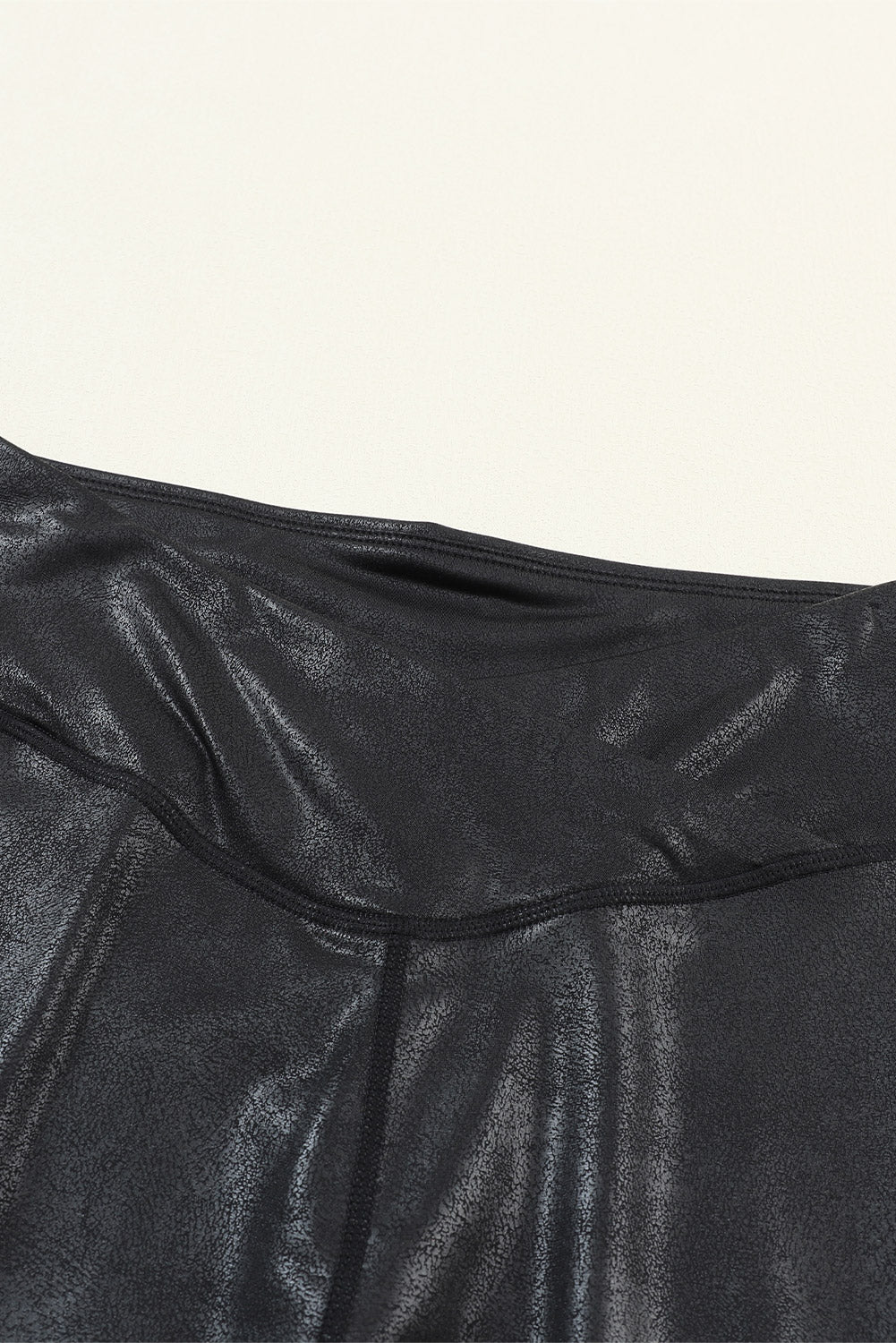 Black Crossed Dip Waist Sleek Leather Leggings-Bella Boutique Collective