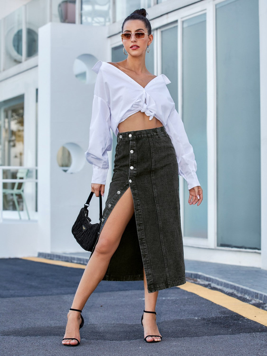 Button Down Denim Skirt-Bella Boutique Collective
