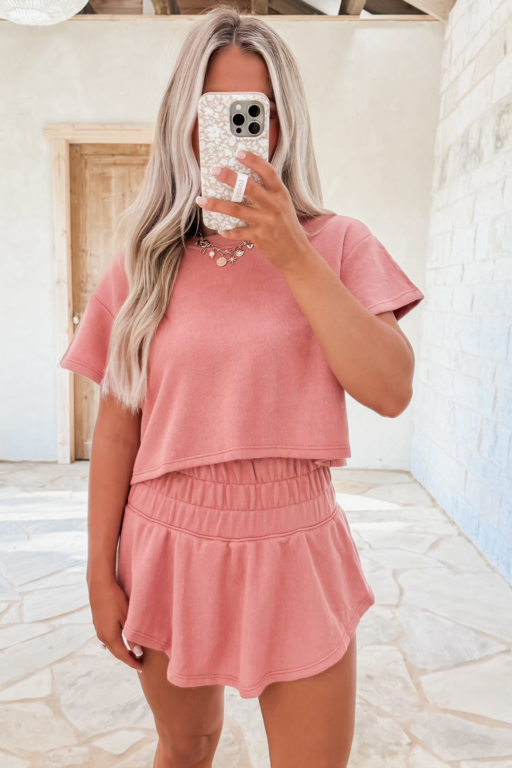 Blossom 2pcs Cropped Tee and Ruffle High Waist Skort Set-Bella Boutique Collective