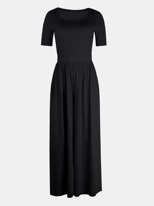 Scoop Neck Short Sleeve Jumpsuit-Bella Boutique Collective