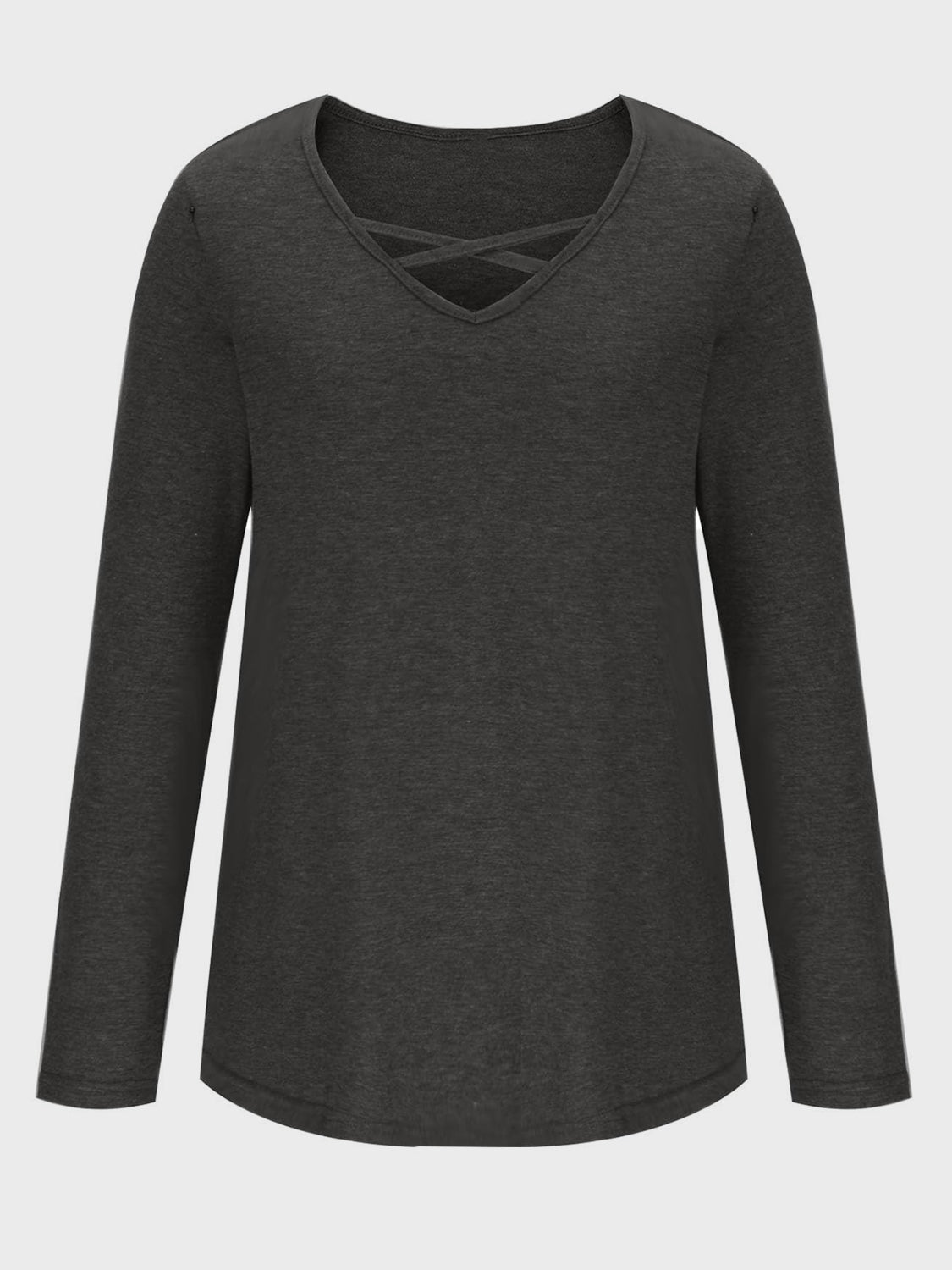Crisscross V-Neck Long Sleeve T-Shirt-Bella Boutique Collective