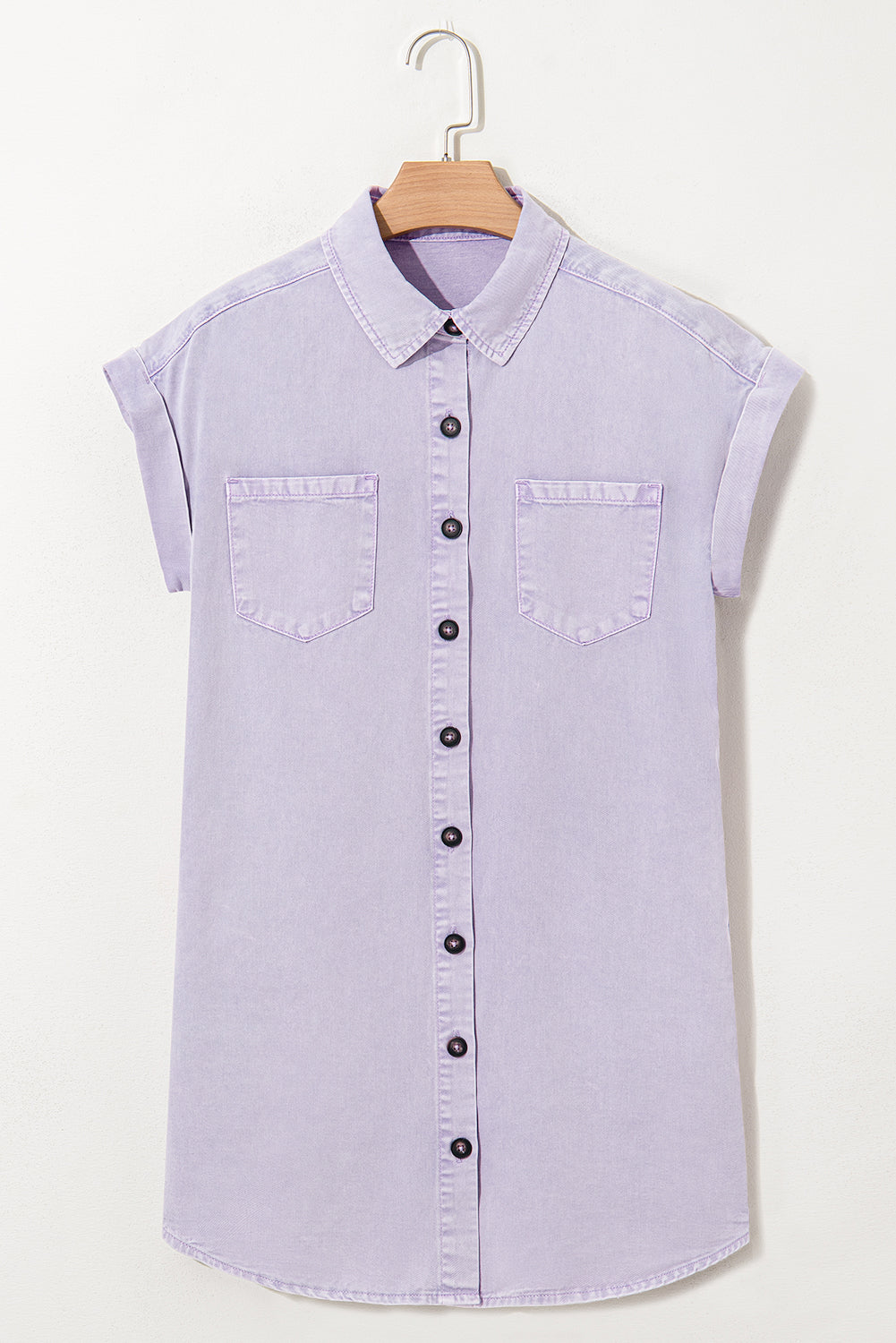 Orchid Petal Short Sleeve Double Chest Pocket Denim Shirt Dress-Bella Boutique Collective