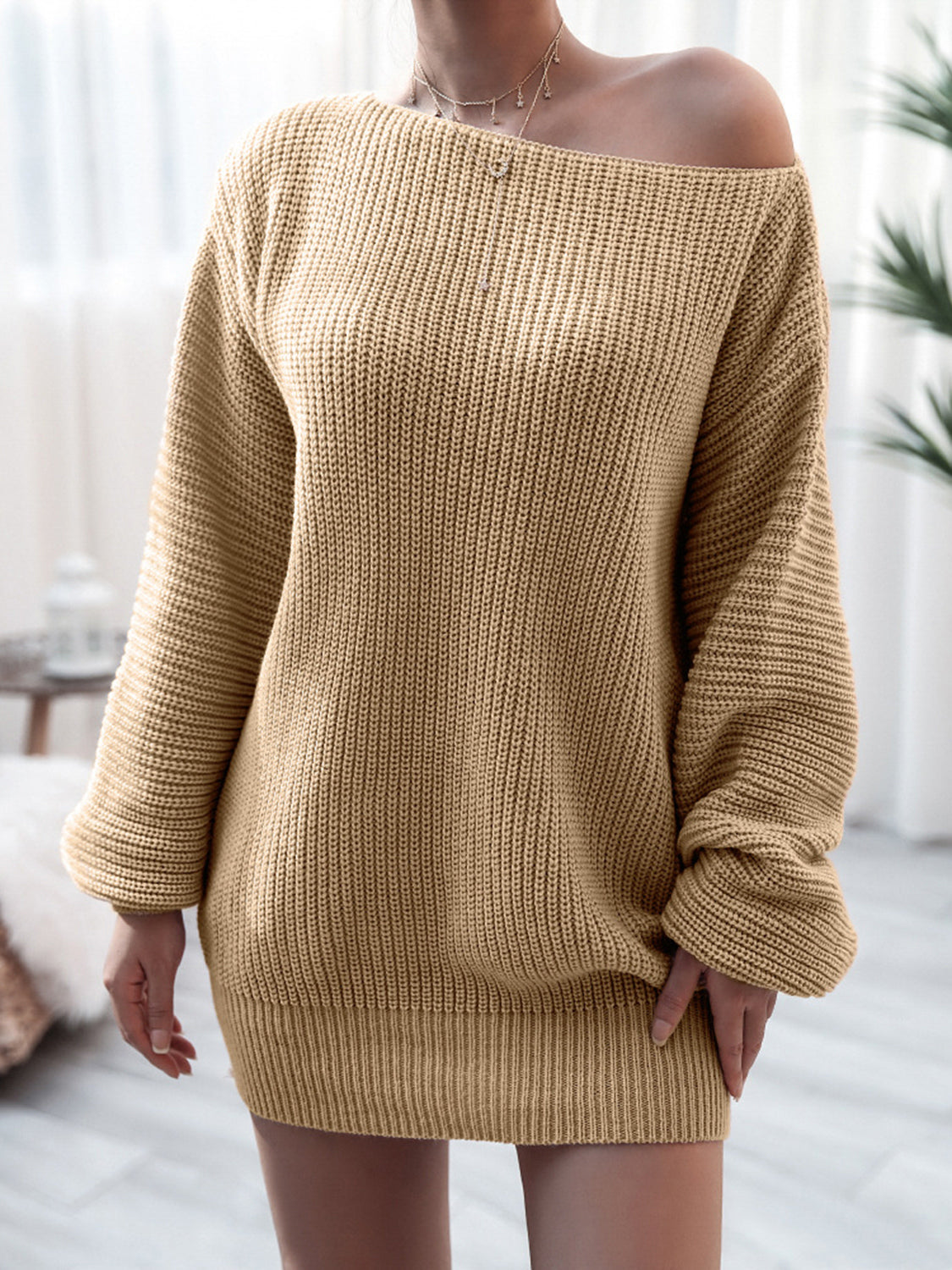Rib-Knit Mini Sweater Dress-Bella Boutique Collective
