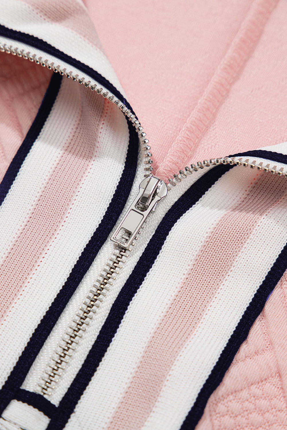 Light Pink Contrast Striped Collar Patchwork Textured Half Sleeve Blouse-Bella Boutique Collective