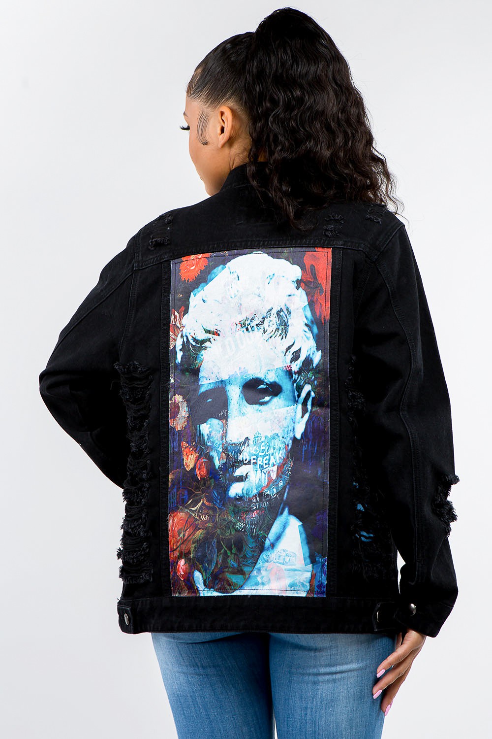 American Bazi Full Size Button Up Distressed Denim Jacket-Bella Boutique Collective