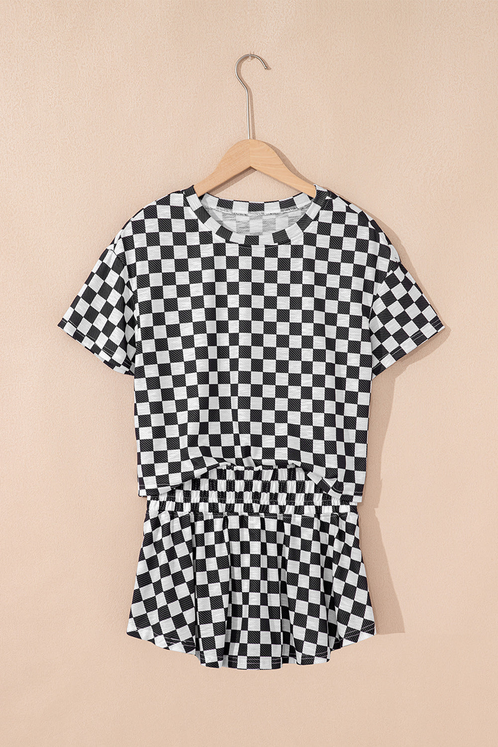 Black Checkerboard T Shirt and High Waist Skorts 2 Piece Outfit-Bella Boutique Collective