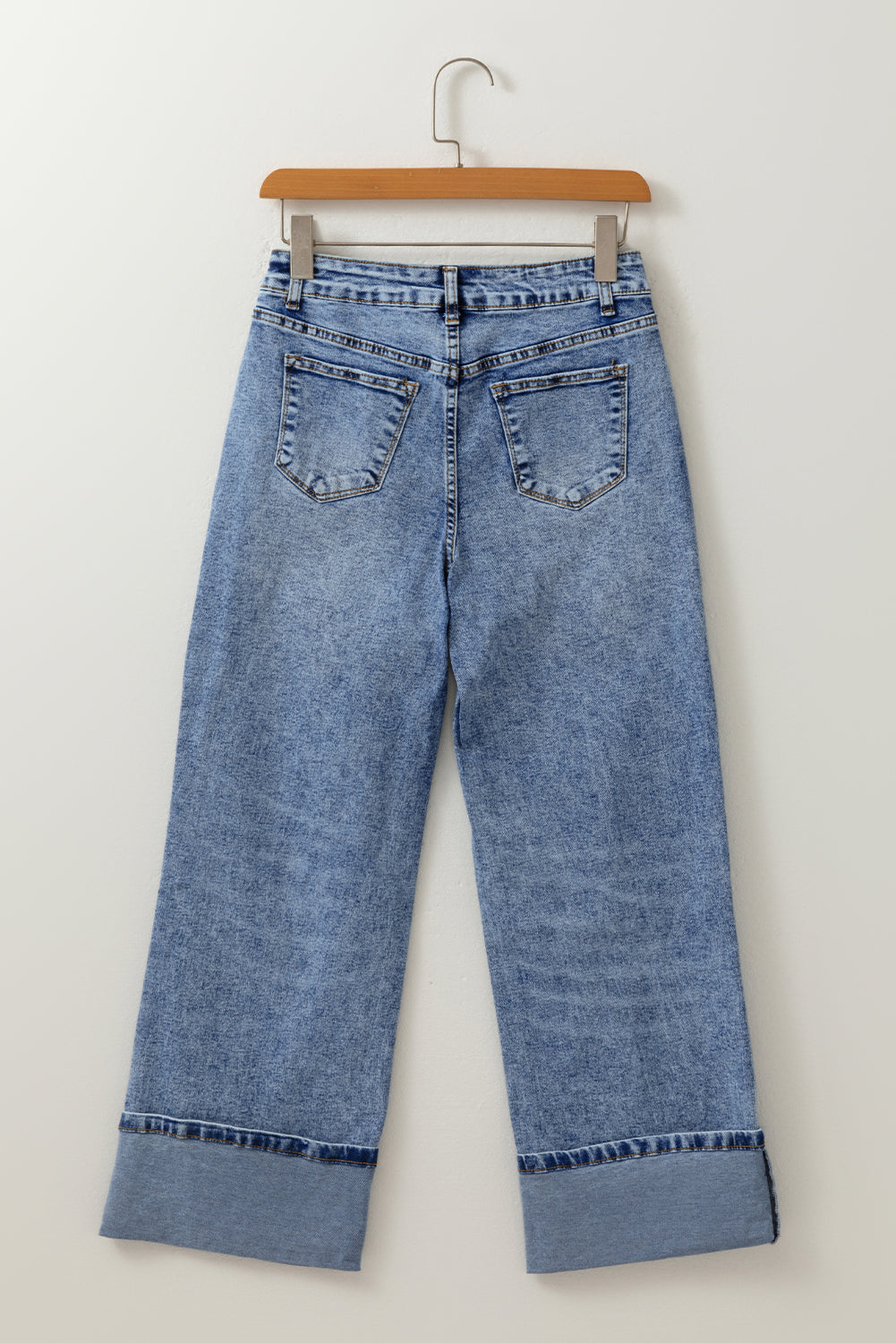 Myosotis Center Seam Cuffed Hem Straight High Waist Jeans-Bella Boutique Collective