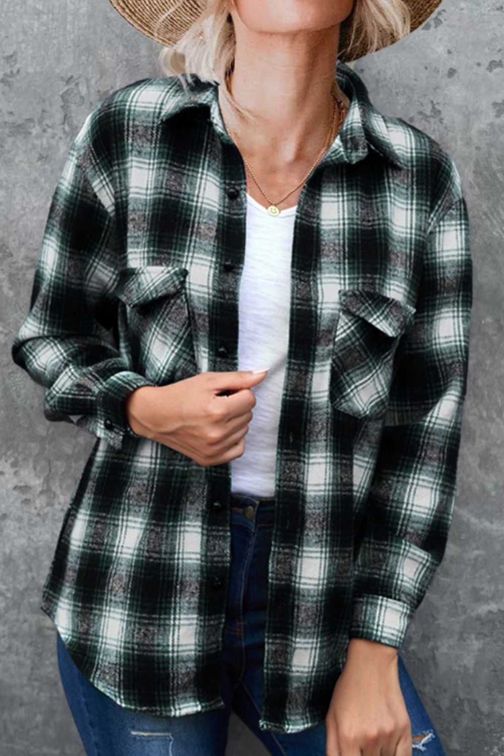 Full Size Plaid Collared Neck Long Sleeve Shirt-Bella Boutique Collective