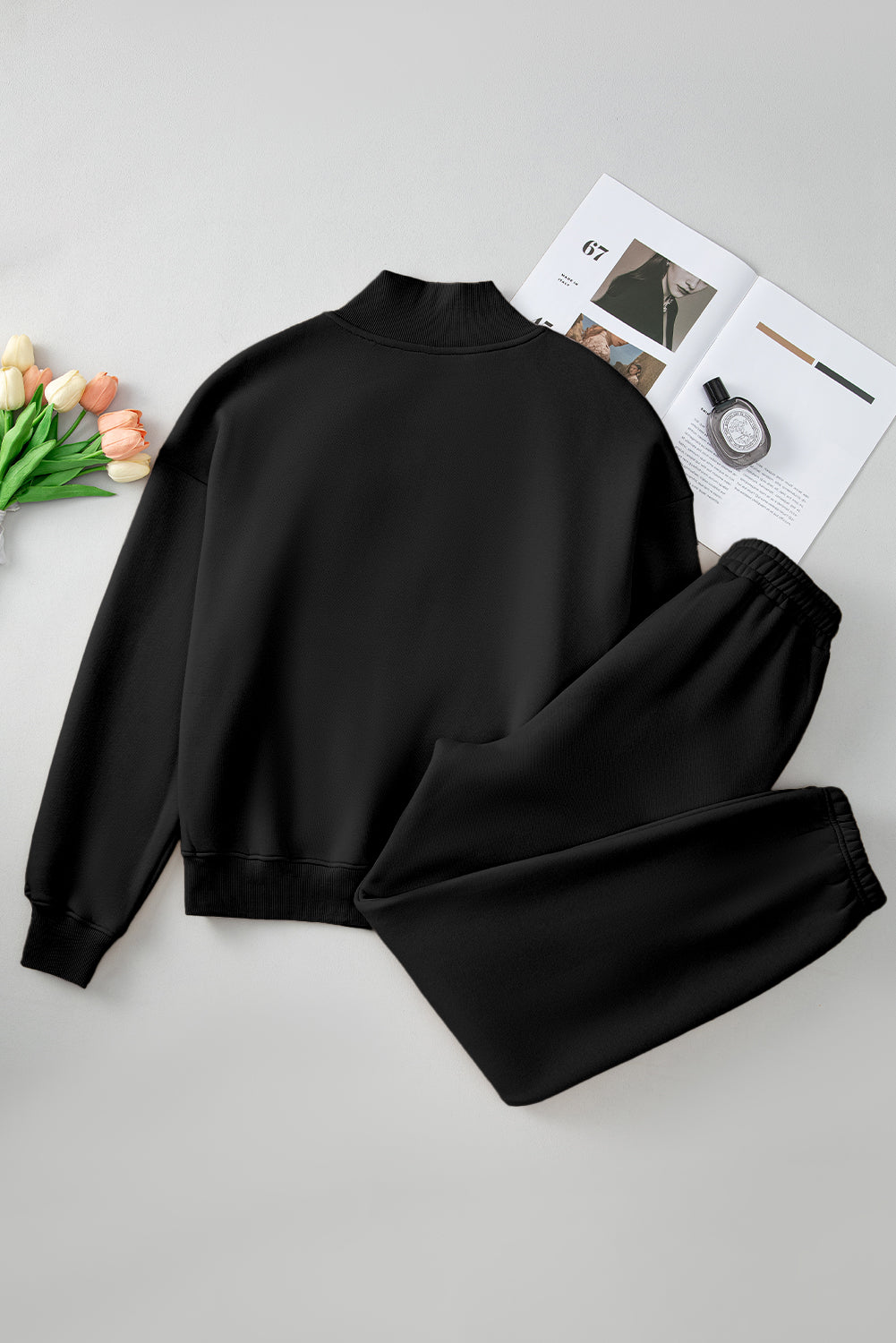 Quarter Zip Long Sleeve Top and Pants Set-Bella Boutique Collective