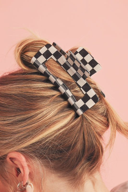 Black Checkered Print Hollow Out Hair Clip-Bella Boutique Collective