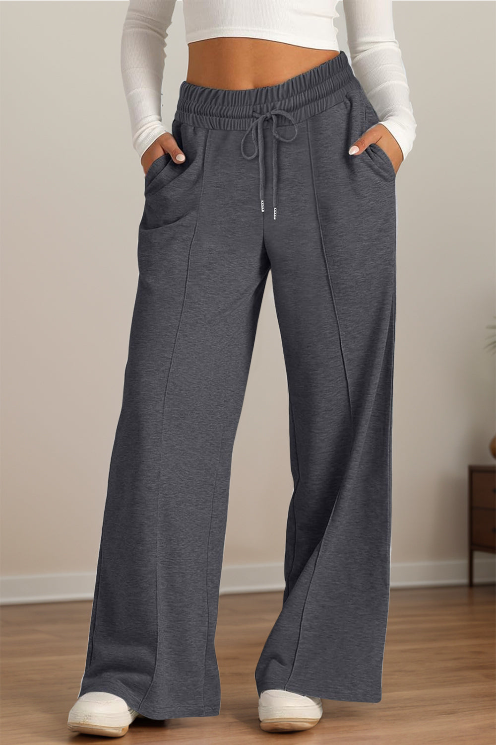 Drawstring Elastic Waist Wide Leg Pants-Bella Boutique Collective