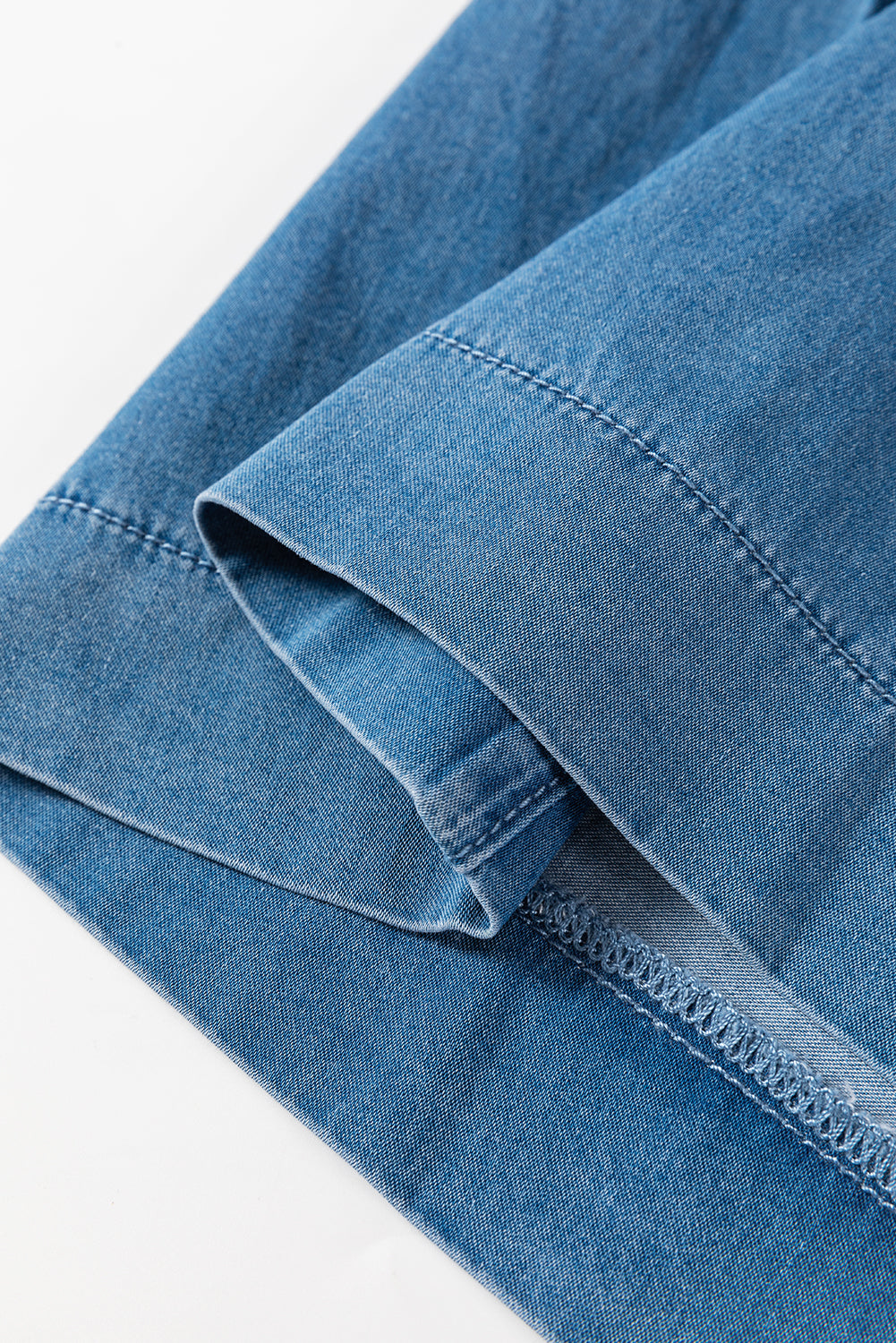 Dusk Blue Mineral Wash Button Fly Waist Wide Leg Jeans-Bella Boutique Collective