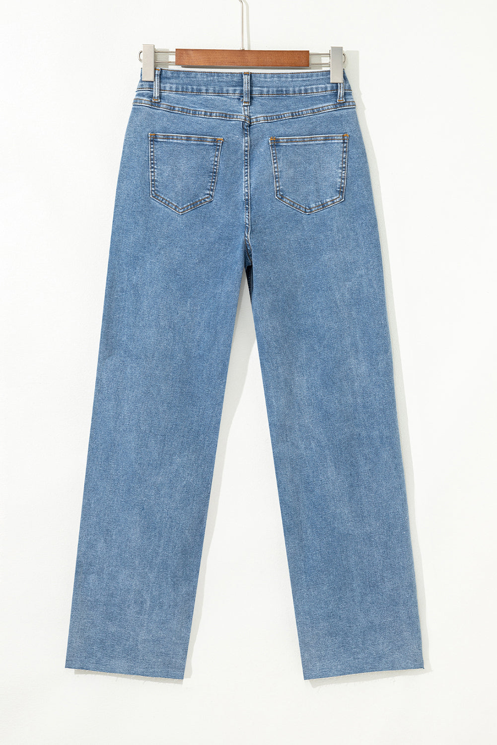 Blue Mid Rise Asymmetrical Waist Wide Leg Jeans-Bella Boutique Collective