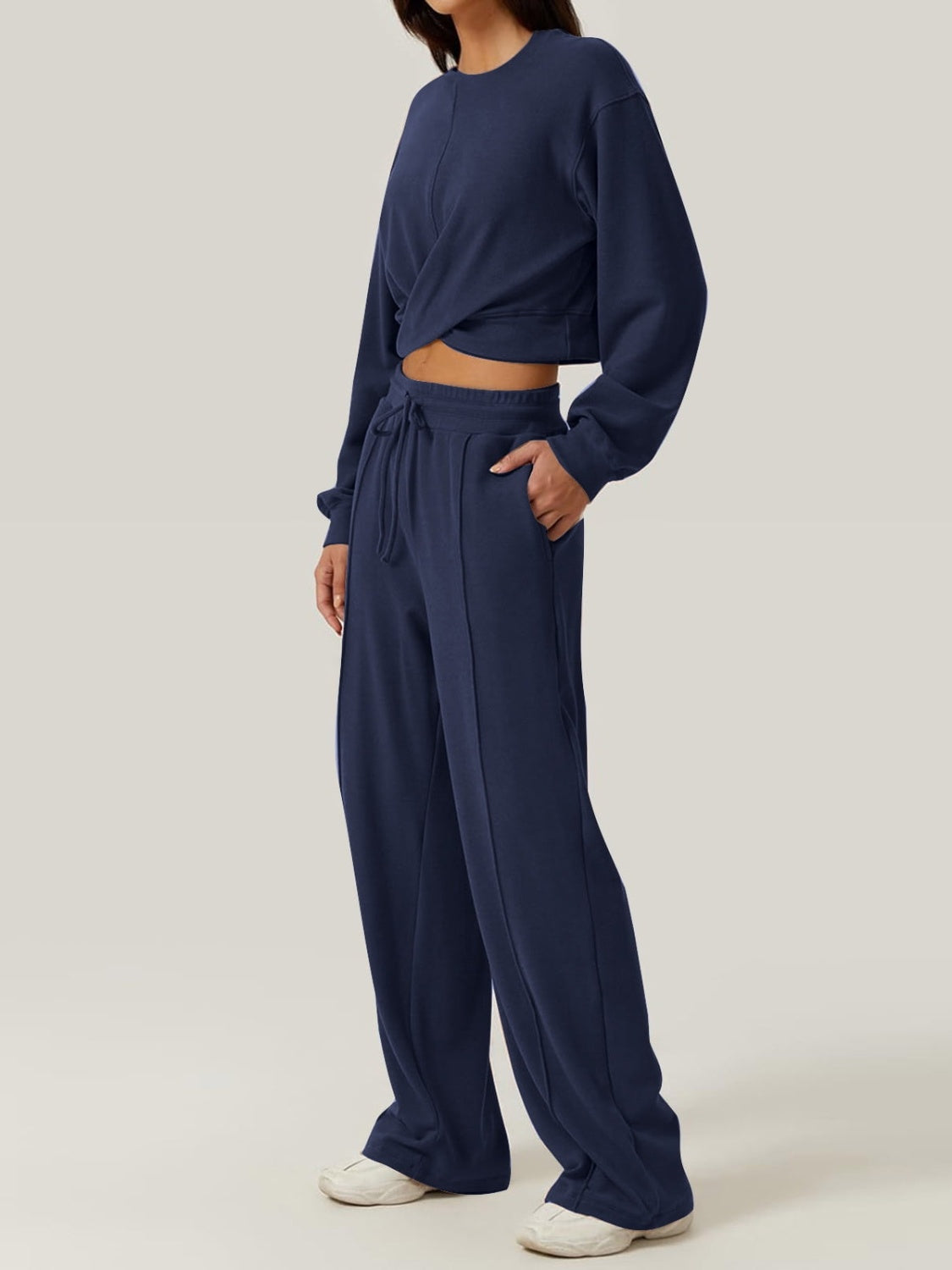 Crisscross Round Neck Top and Drawstring Pants Set-Bella Boutique Collective