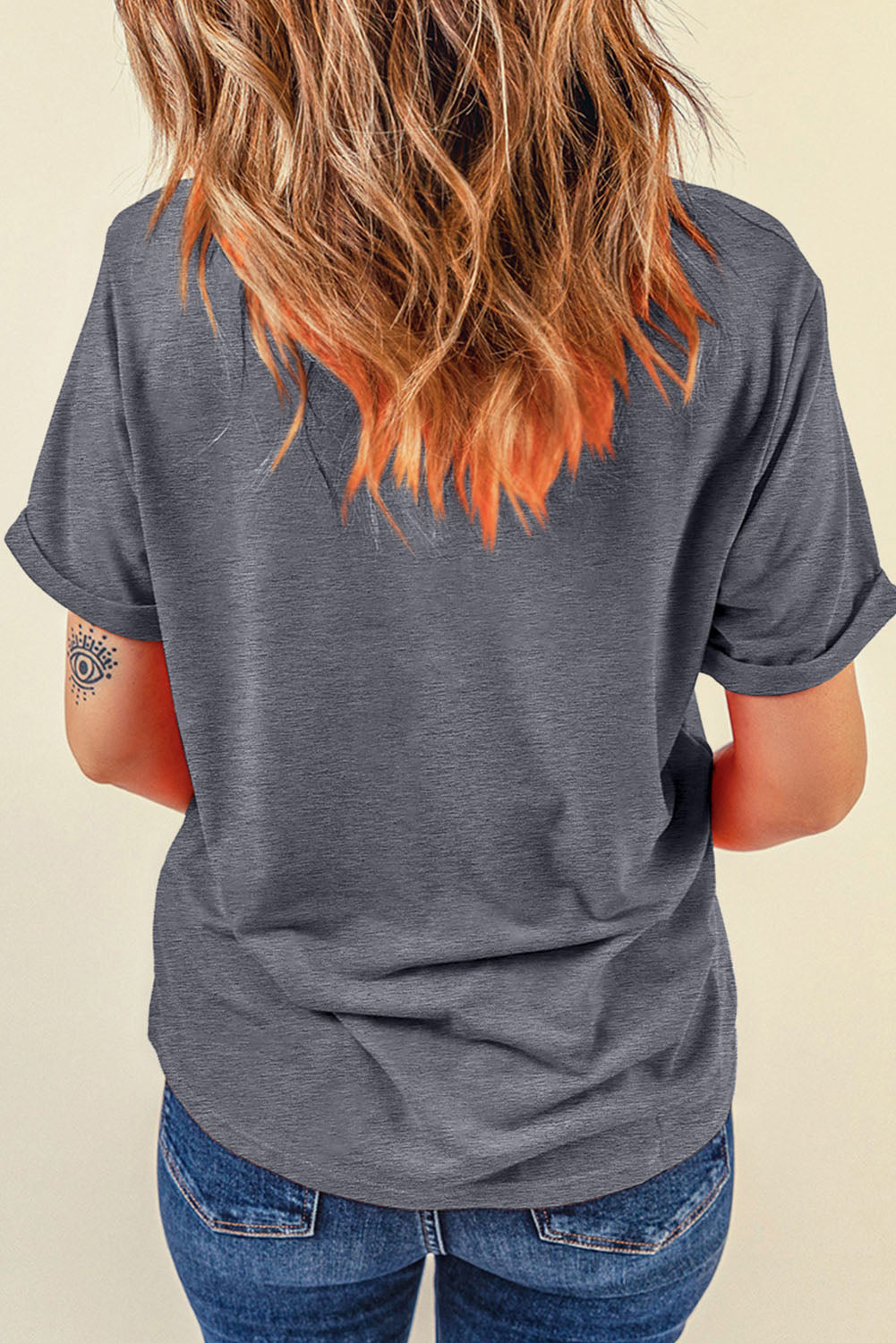 Gray US Flag Bow Print Round Neck Loose T Shirt-Bella Boutique Collective