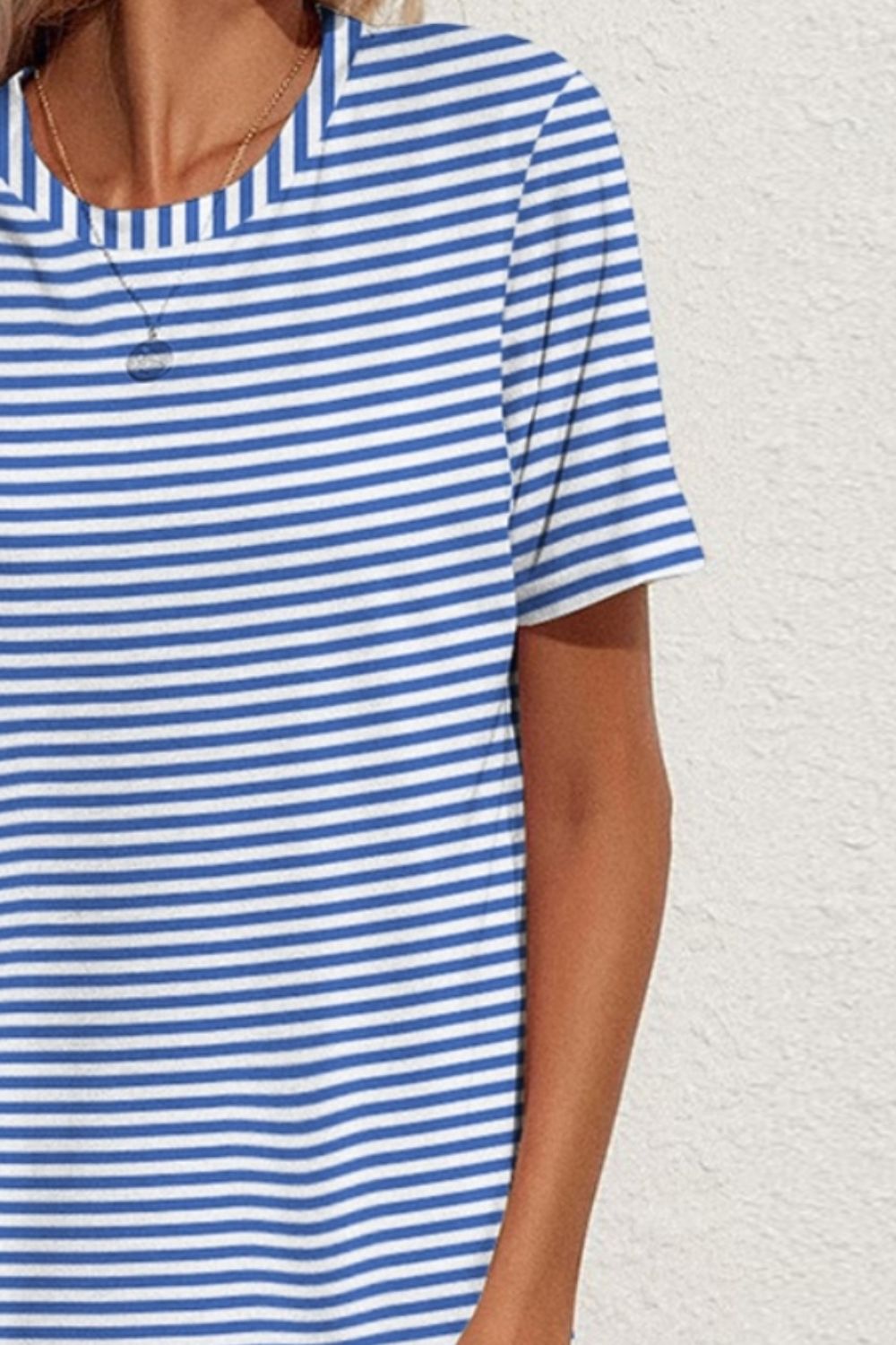 FAM-FAM Pocketed Striped Round Neck Short Sleeve Dress-Bella Boutique Collective