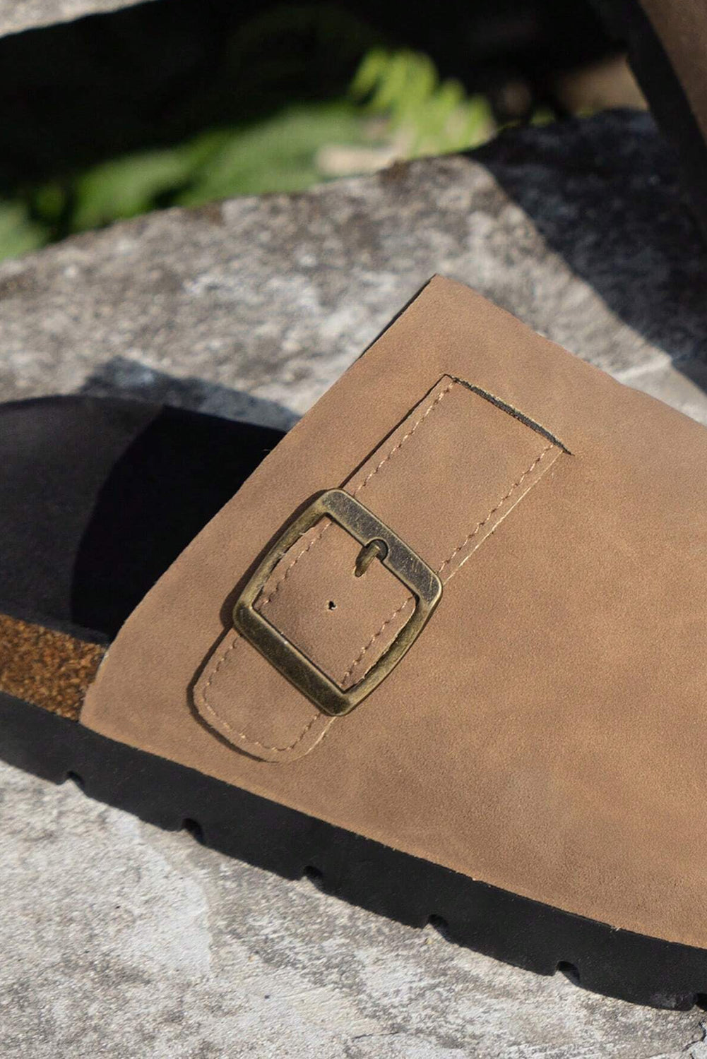 Light French Beige Suede Buckle Detail Slippers-Bella Boutique Collective