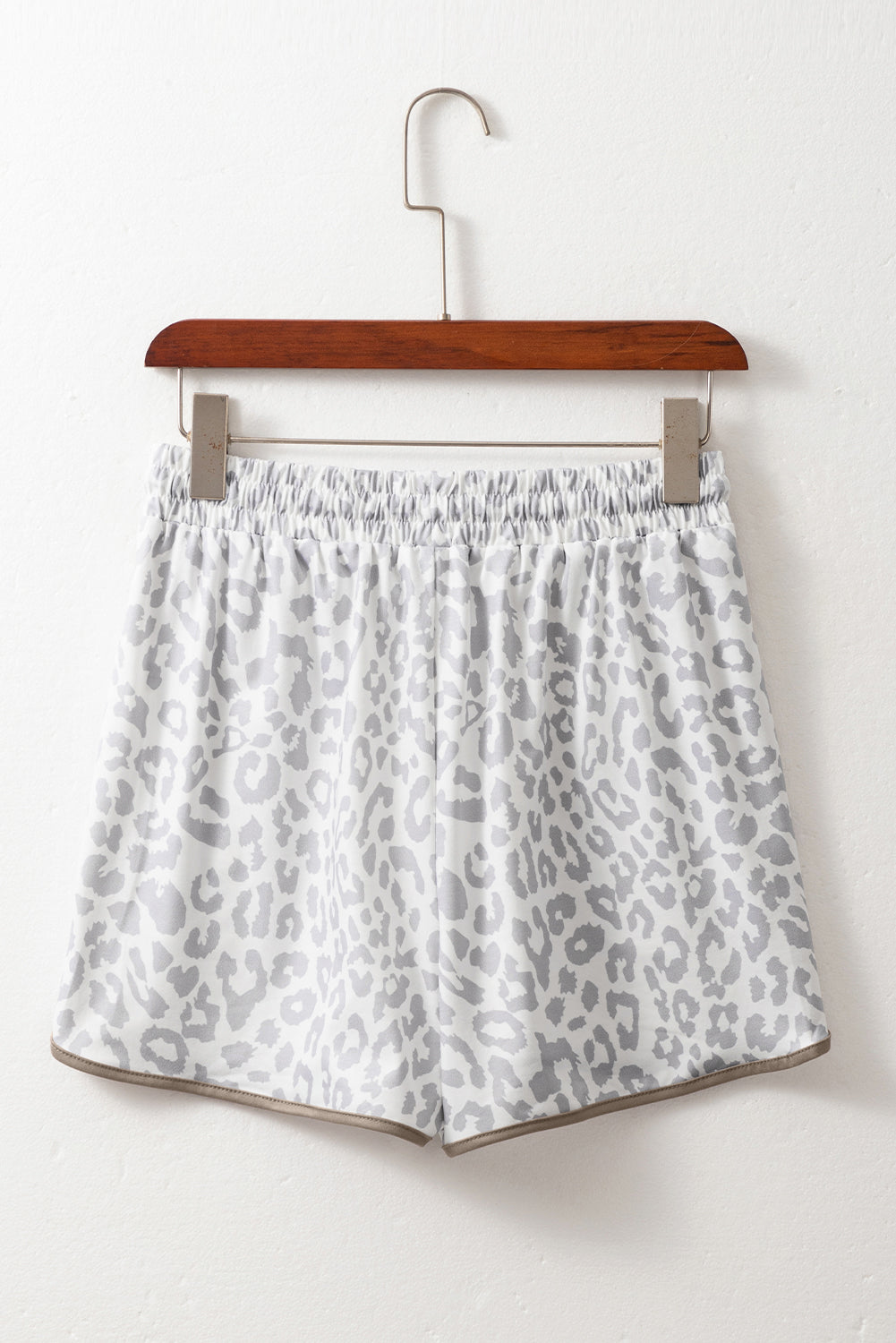 White Leopard Elastic Waist Lace up Contrast Trim Casual Shorts-Bella Boutique Collective