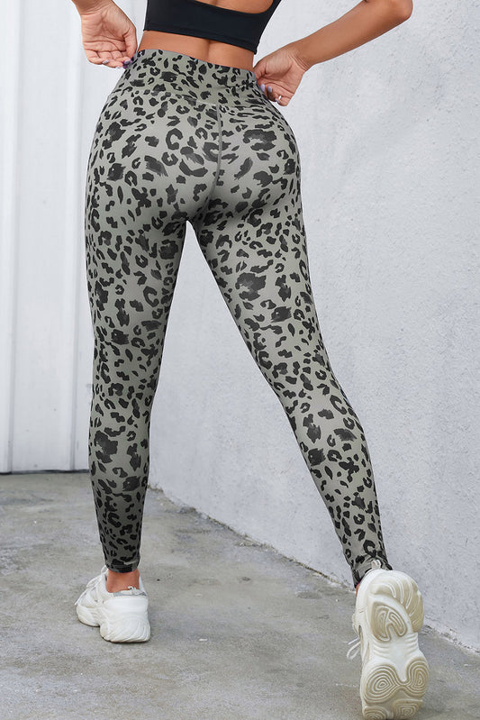Gray Classic Leopard Print Active Leggings-Bella Boutique Collective