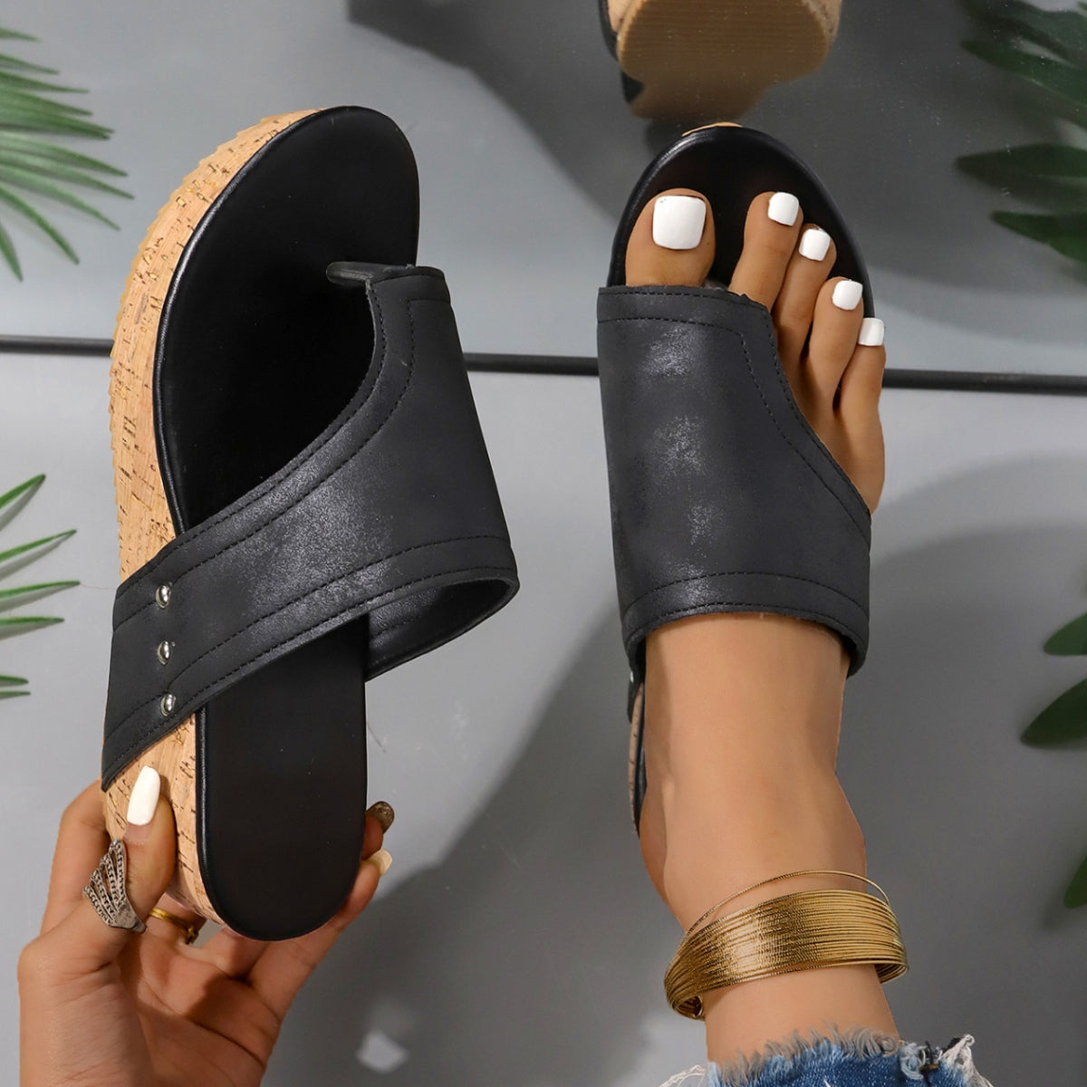 PU Leather Wedge Sandals-Bella Boutique Collective