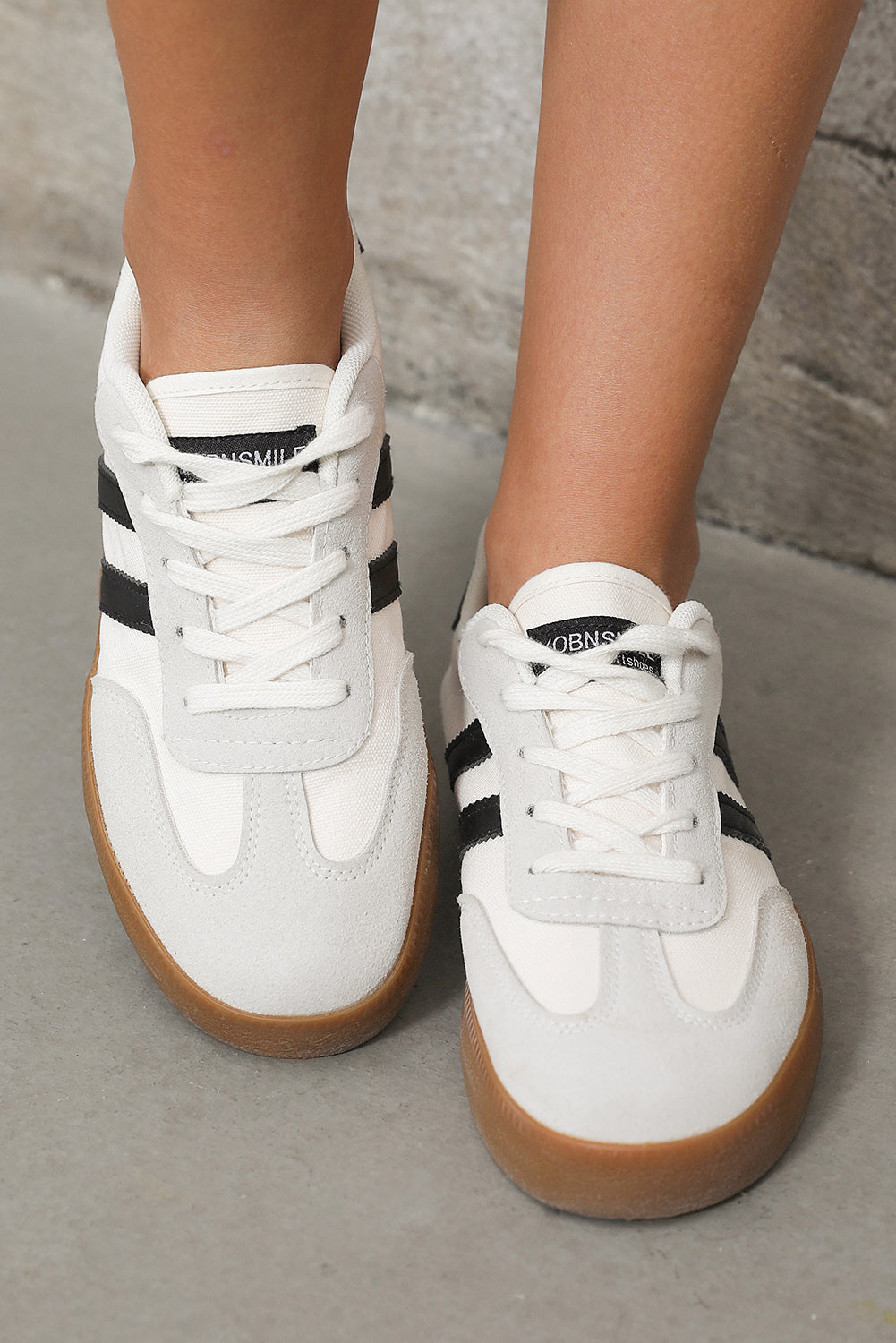 White Striped Lace-up Flat Sneakers-Bella Boutique Collective