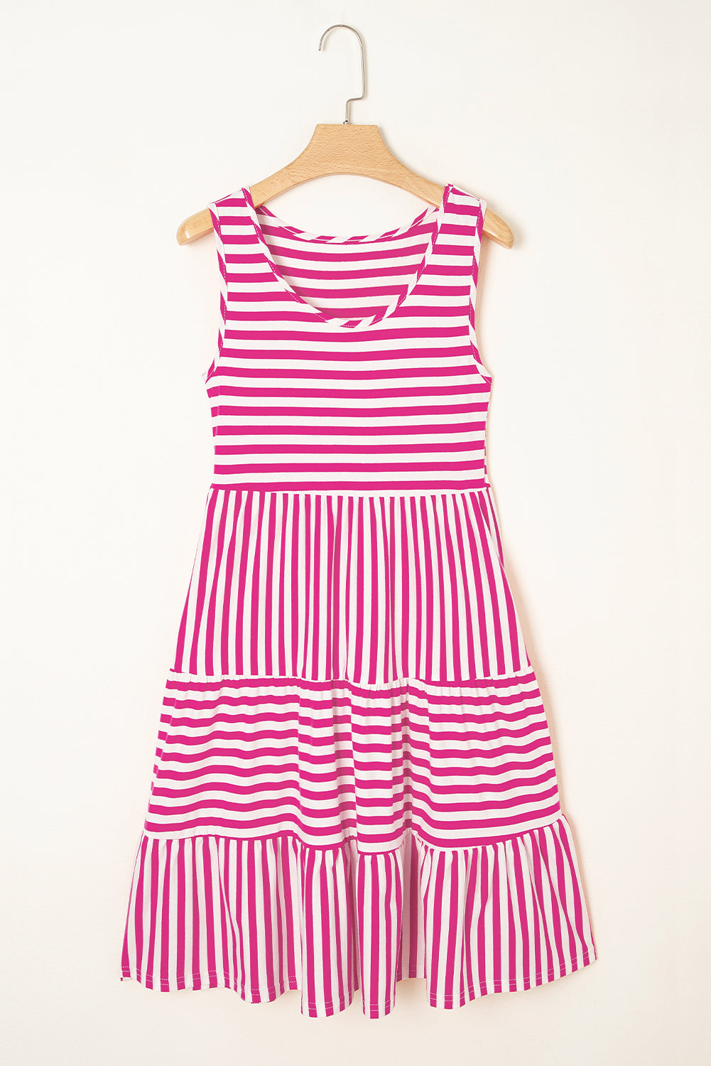 Rose Stripe U Neck Sleeveless Loose Fit Mini Dress-Bella Boutique Collective
