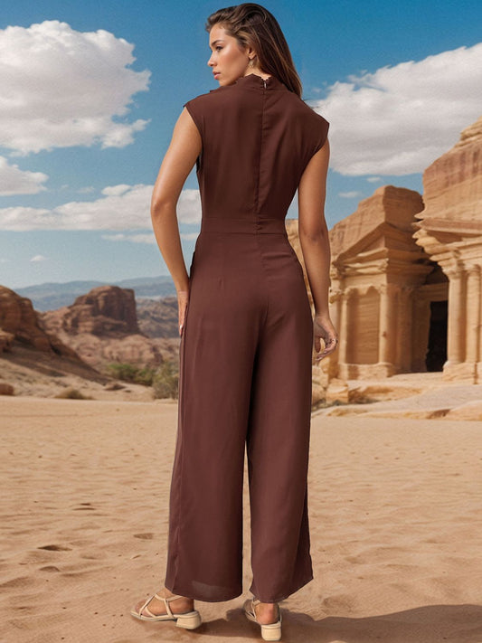 Perfee Ruched Mock Neck Sleeveless Jumpsuit-Bella Boutique Collective