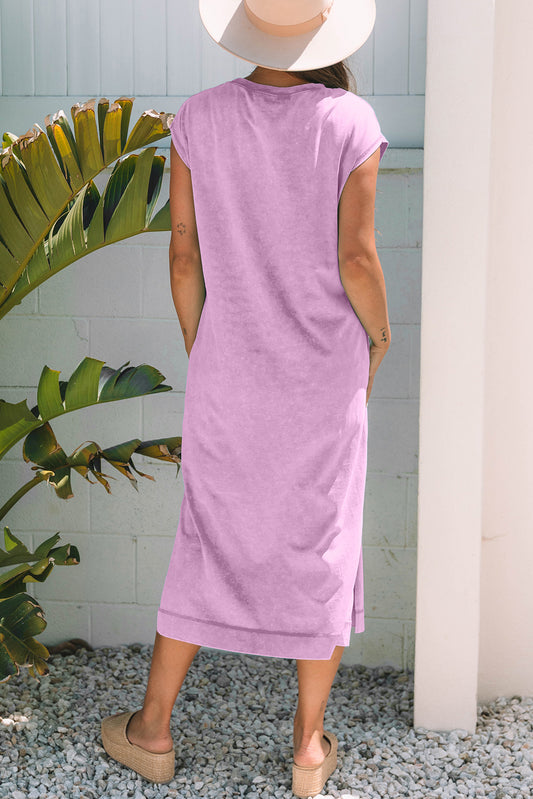 Wisteria Mineral Wash Pocketed T-shirt Long Dress-Bella Boutique Collective