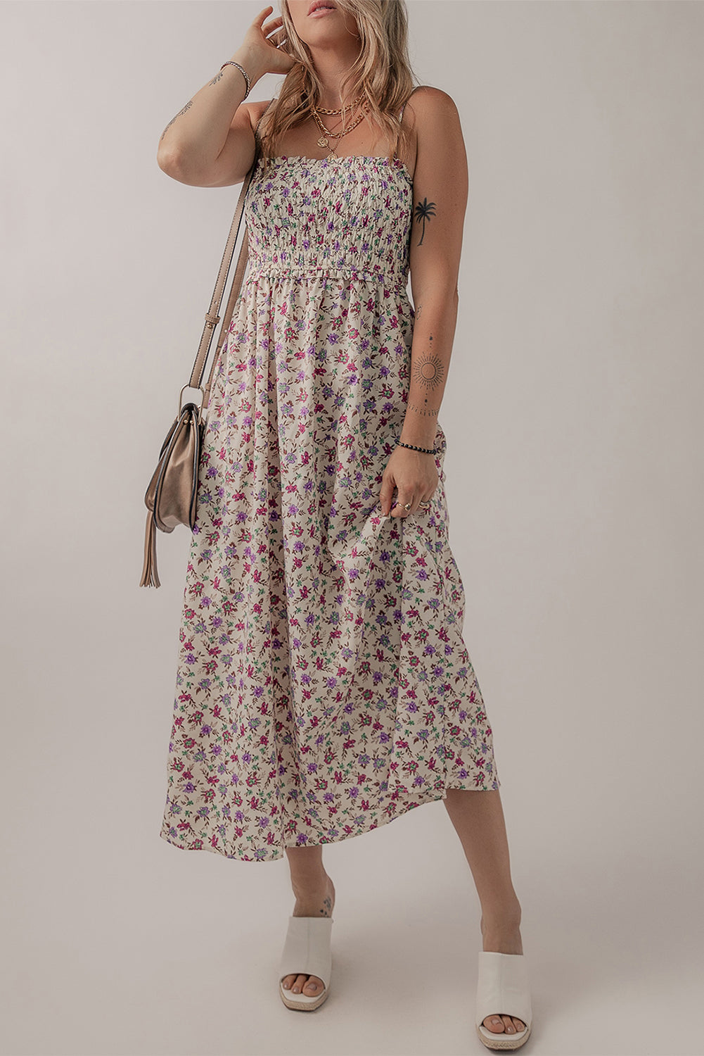 Multicolour Bohemian Ditsy Floral Smocked Fit Flare Sundress-Bella Boutique Collective