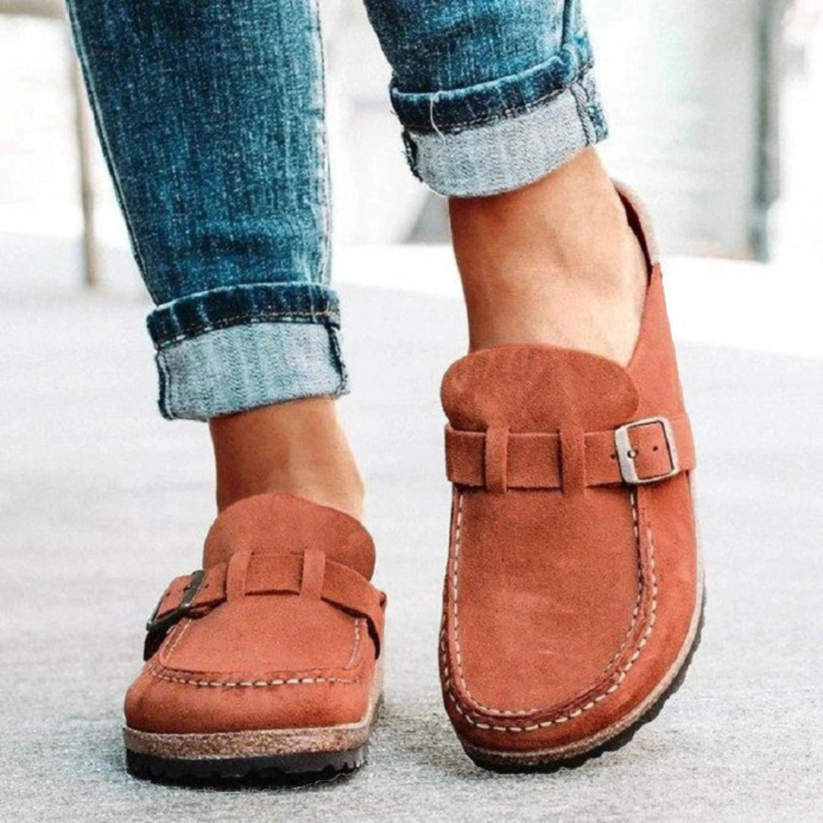 Round Toe Low Heel Buckle Loafers-Bella Boutique Collective