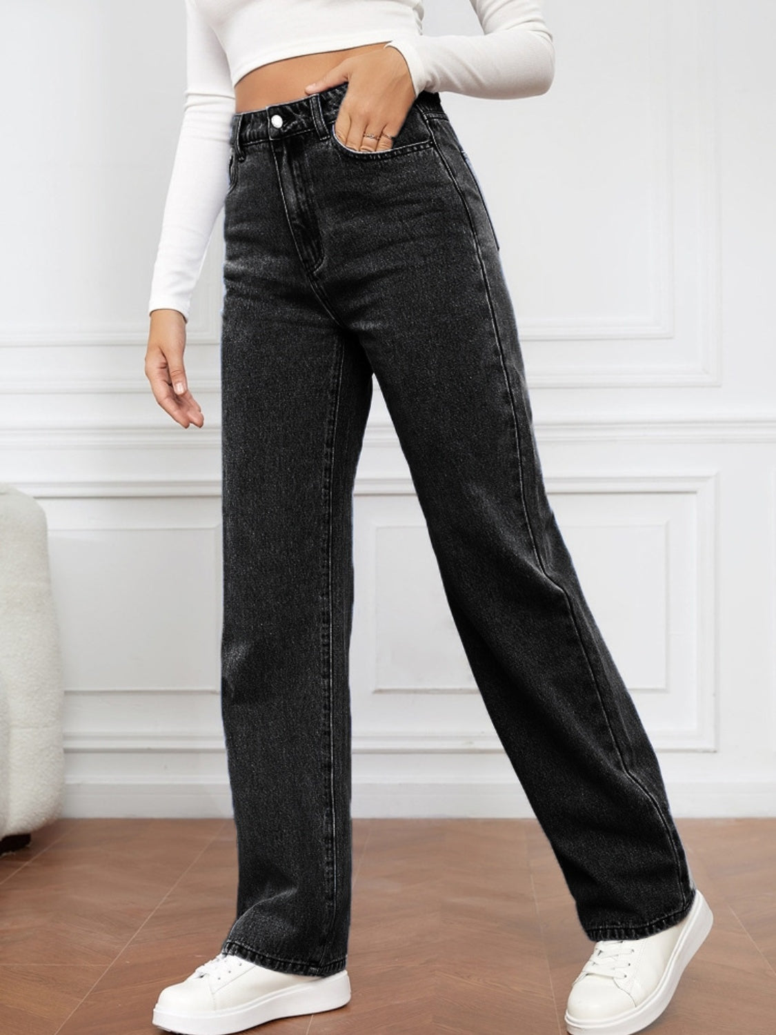 High Waist Straight Jeans-Bella Boutique Collective