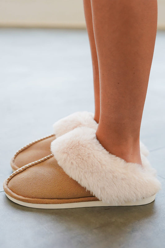 Camel Plush Suede Winter Home Slippers-Bella Boutique Collective