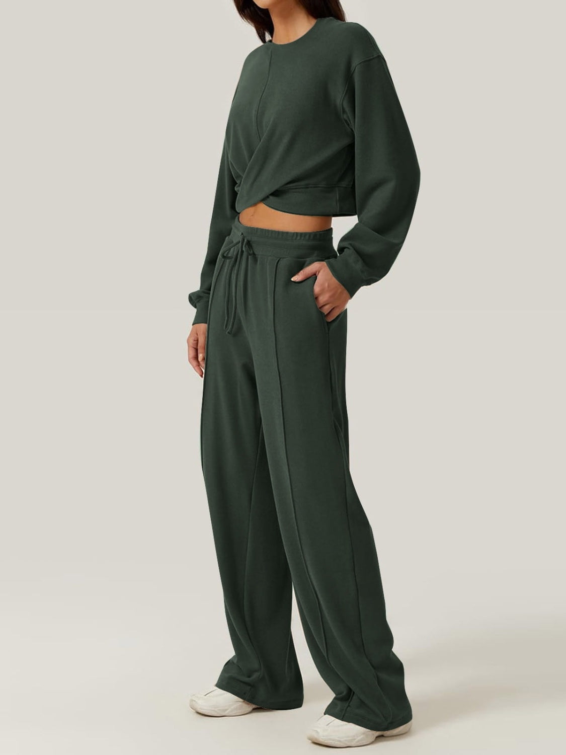 Crisscross Round Neck Top and Drawstring Pants Set-Bella Boutique Collective