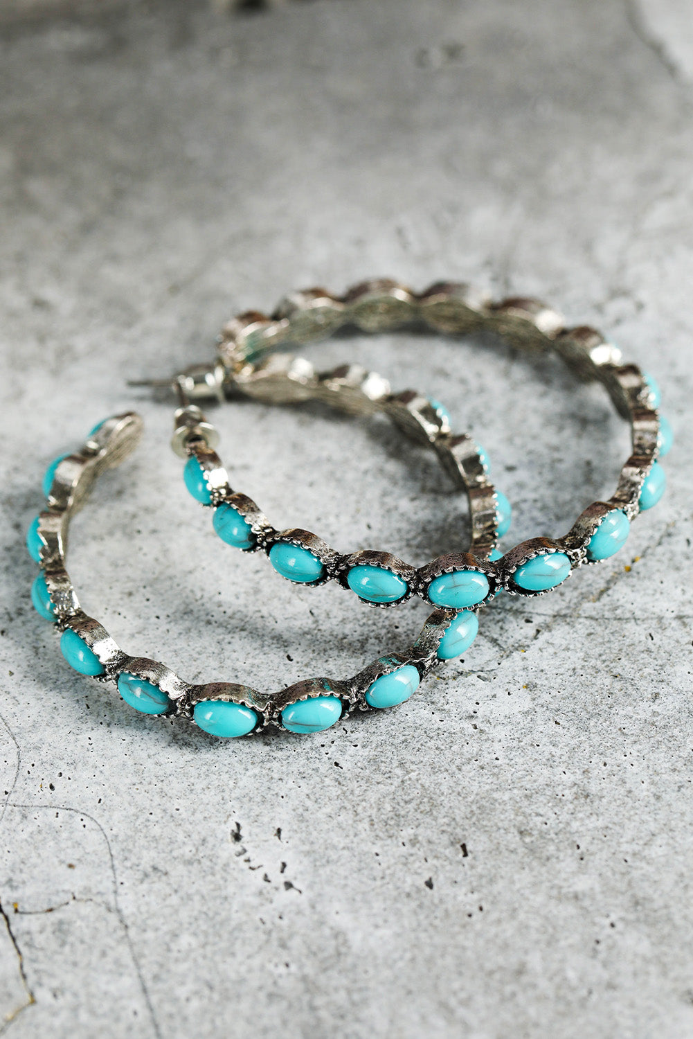 Sky Blue Gem Inlay Retro C-shape Earrings-Bella Boutique Collective