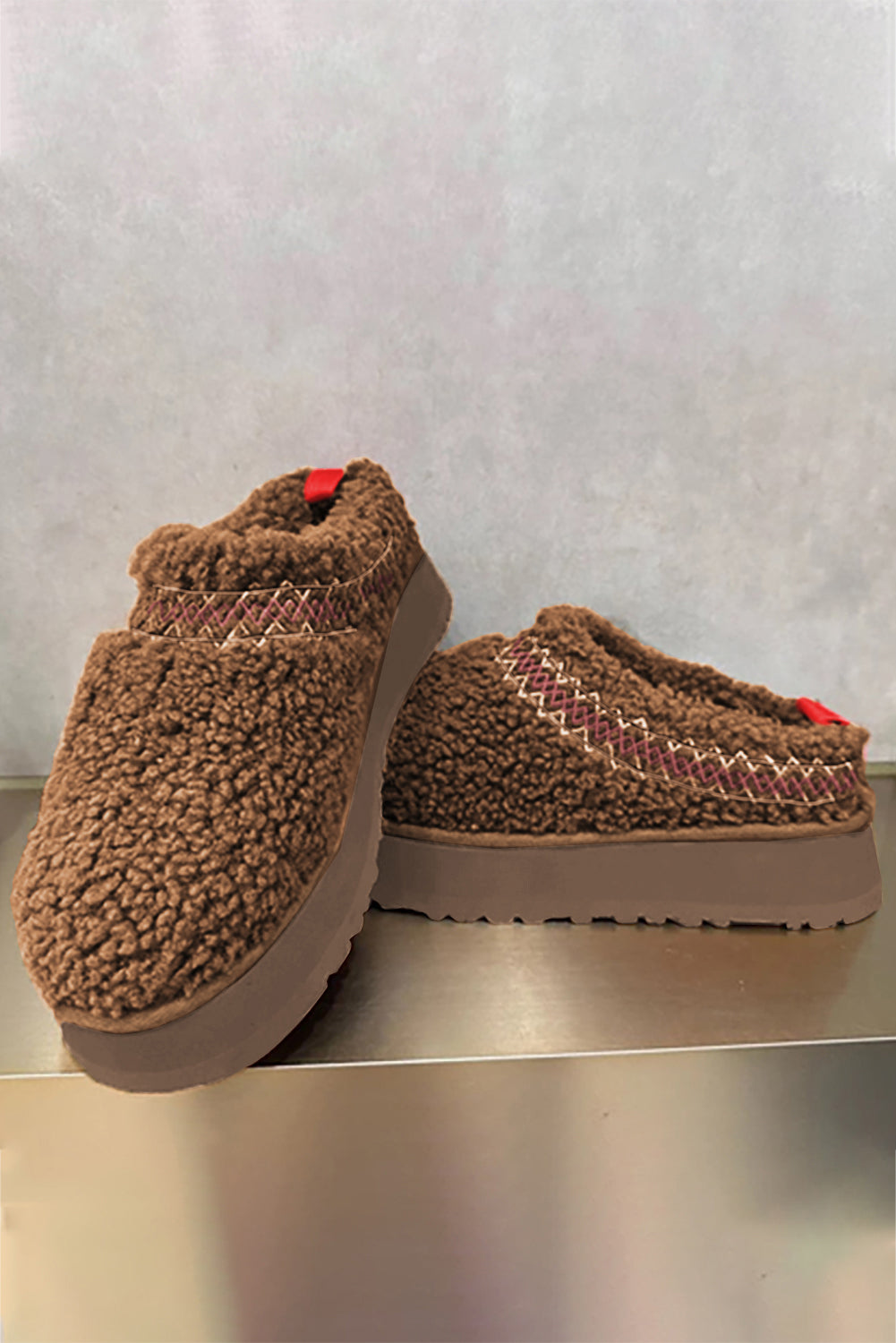 Chestnut Embroidered Sherpa Plush Thick Sole Snow Boots-Bella Boutique Collective