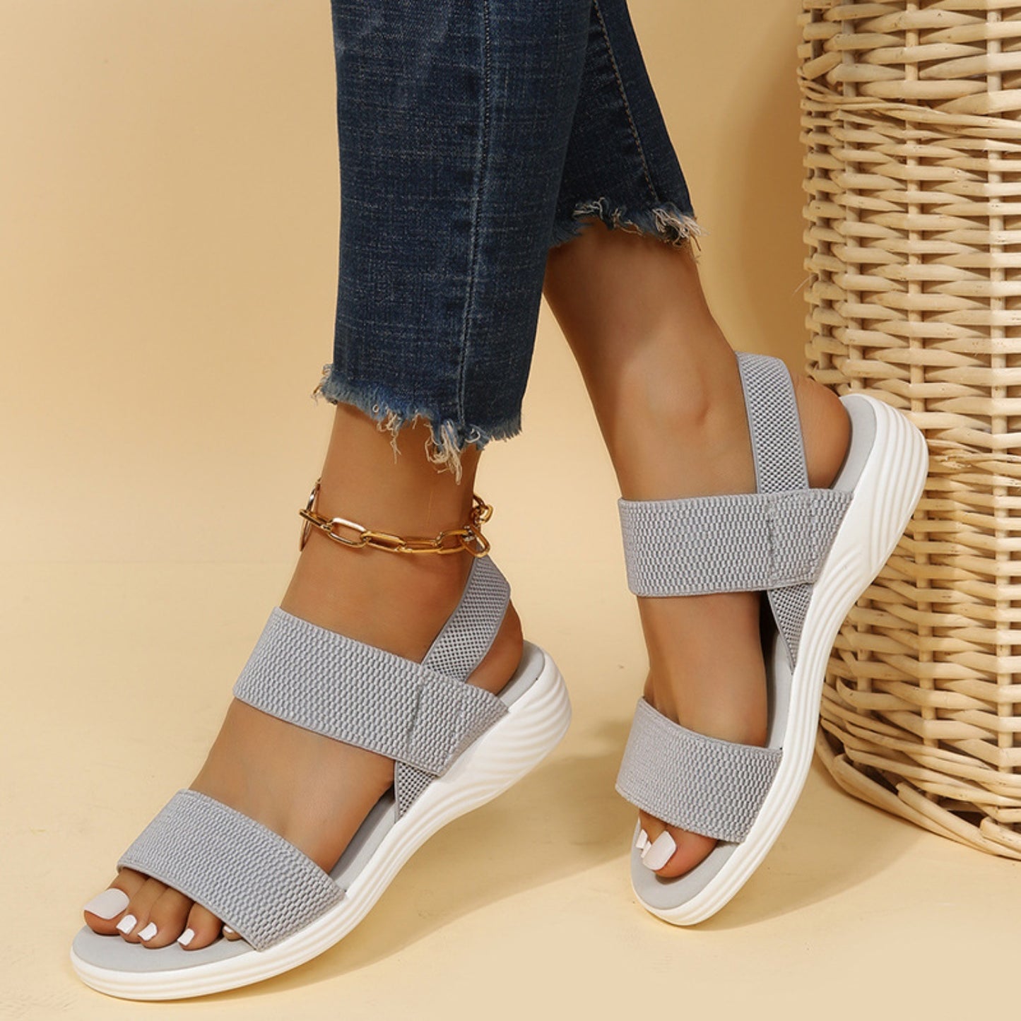 Rubber Open Toe Low Heel Sandals-Bella Boutique Collective