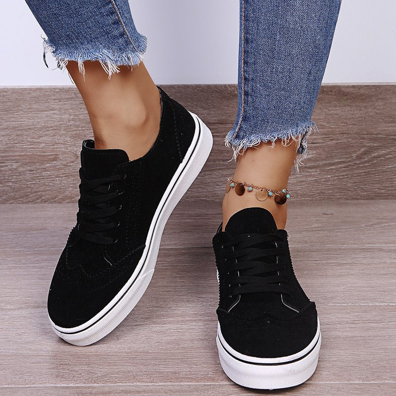 Lace-Up Suedette Flat Sneakers-Bella Boutique Collective