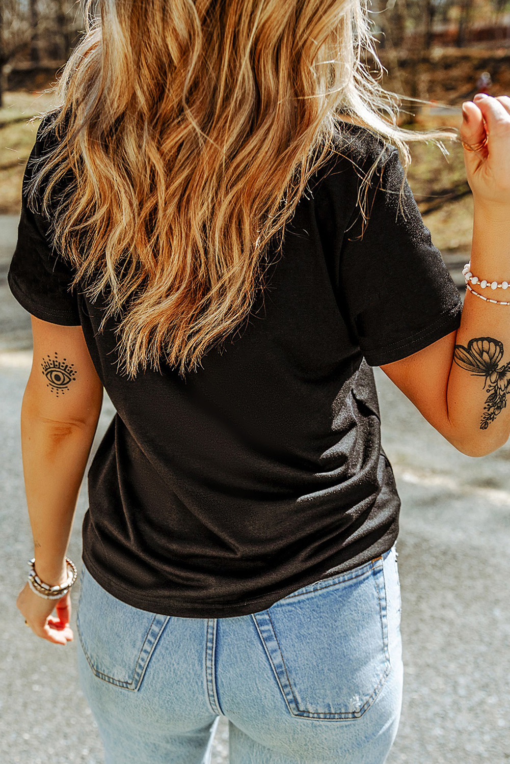 Black Western Fashion Geometric Embroidered T Shirt-Bella Boutique Collective