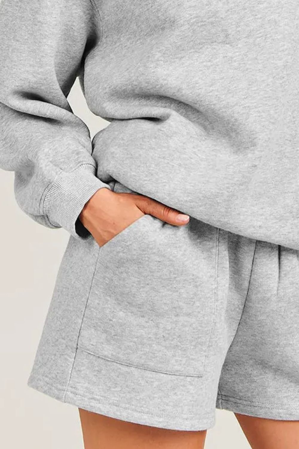 Round Neck Dropped Shoulder Sweatshirt and Shorts Set-Bella Boutique Collective