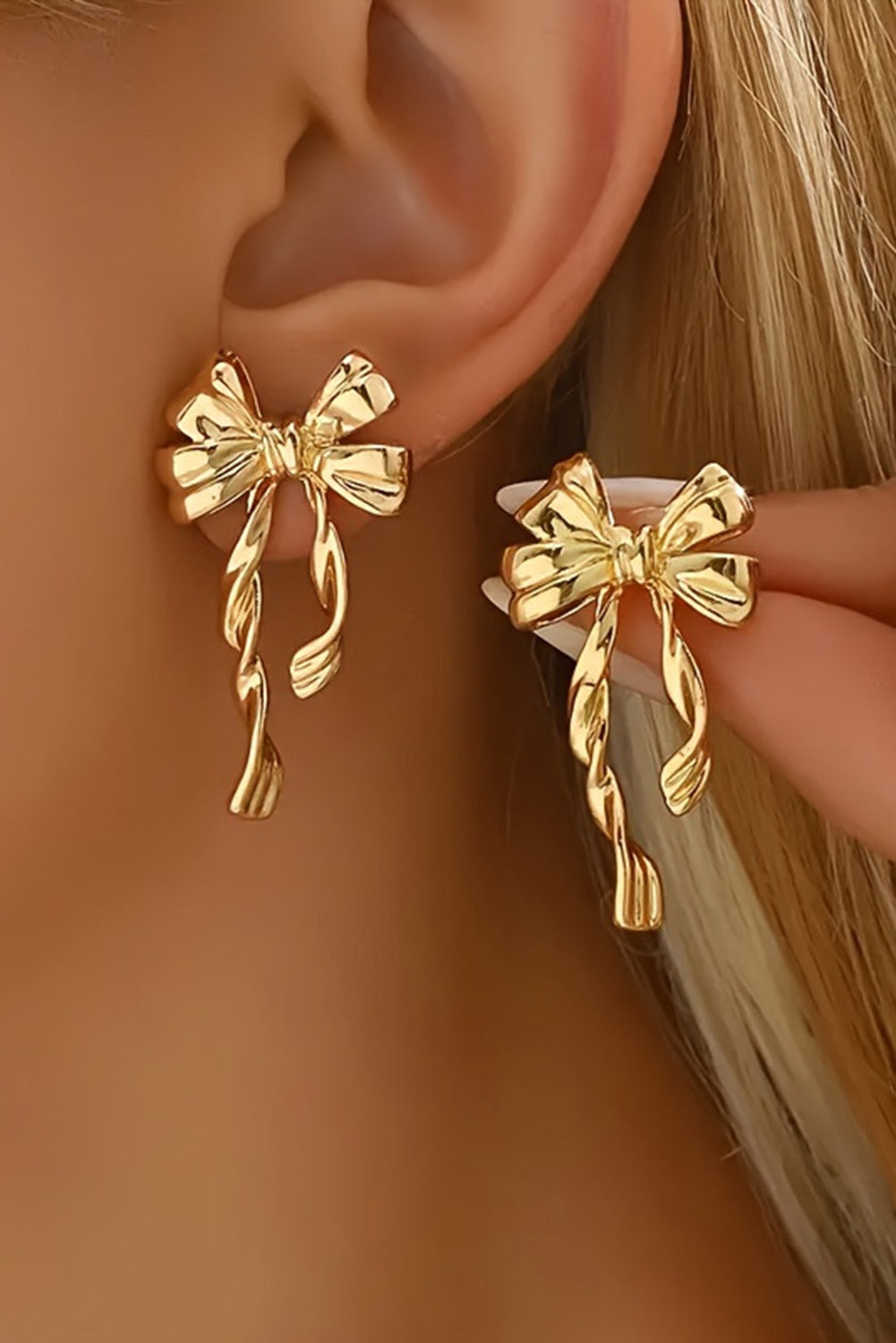 Gold Bow Knot Plated Alloy Stud Earrings-Bella Boutique Collective
